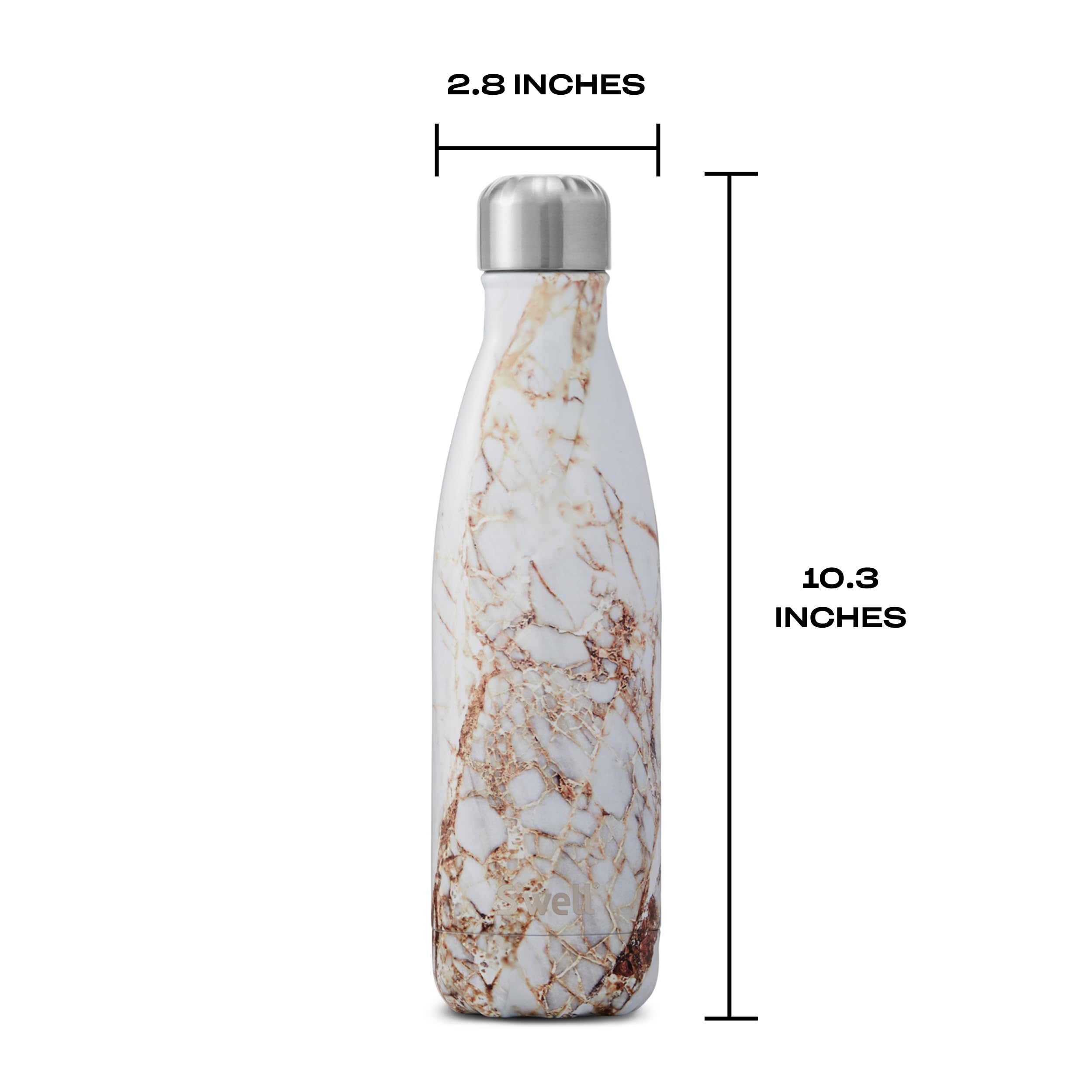 S'Well Stainless Steel Water Bottle, 17Oz, Calacatta Gold, Triple Layered Vacuum Insulated Containers Keeps Drinks Cold For 36 H