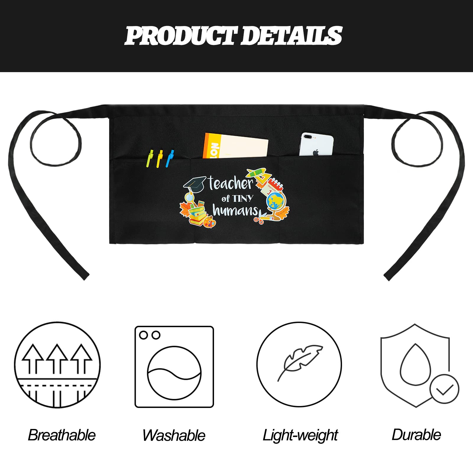 Vicenpal Teacher Waist Aprons For The Classroom 2 Pieces Half Black Cute Teacher Waist Apron With 3 Pockets Apron For Classroom