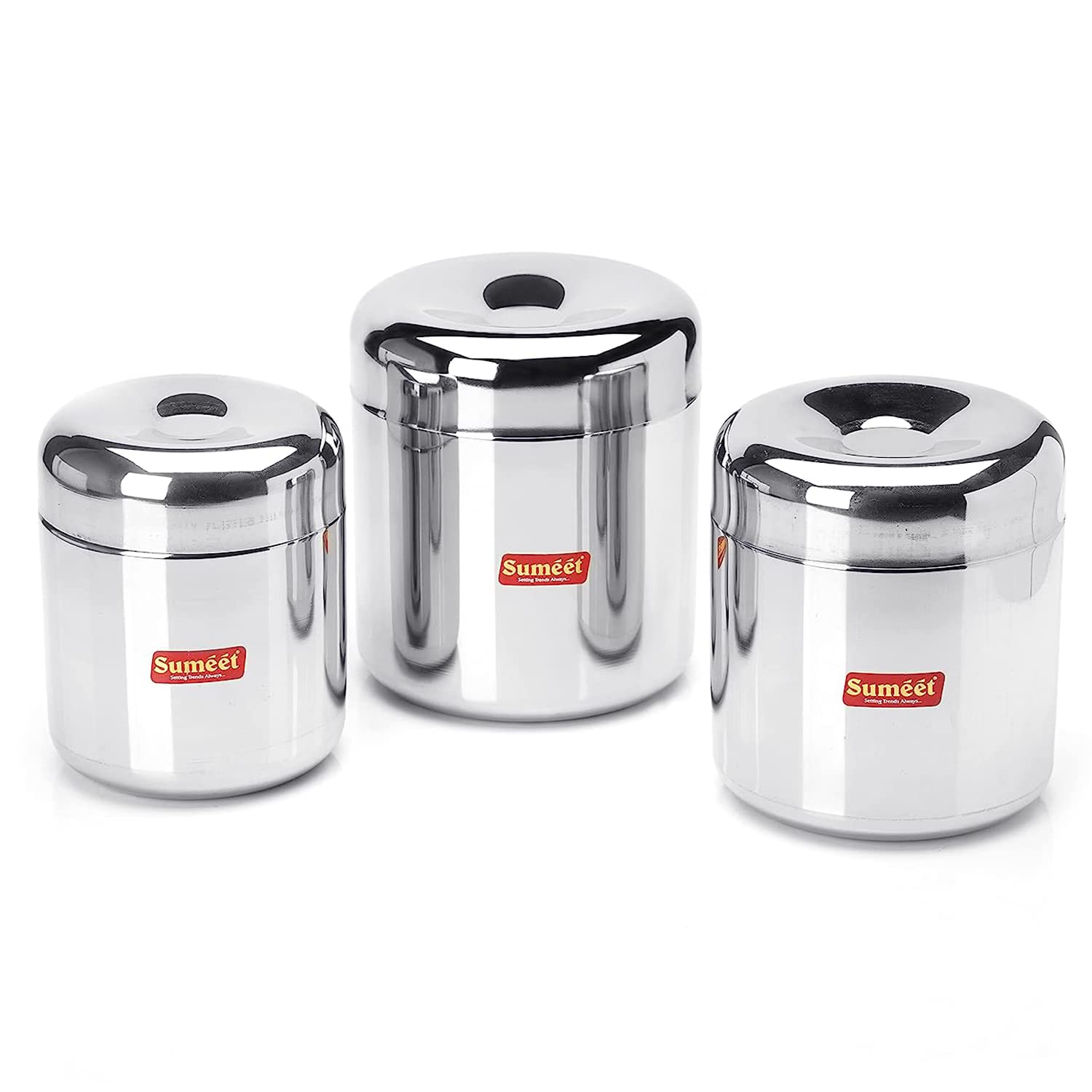 Sumeet Stainless Steel Vertical Utility Canisters Ubha Dabba Storage Containers Set Of 3Pc (950Ml 1150Ml 1600Ml)  Black