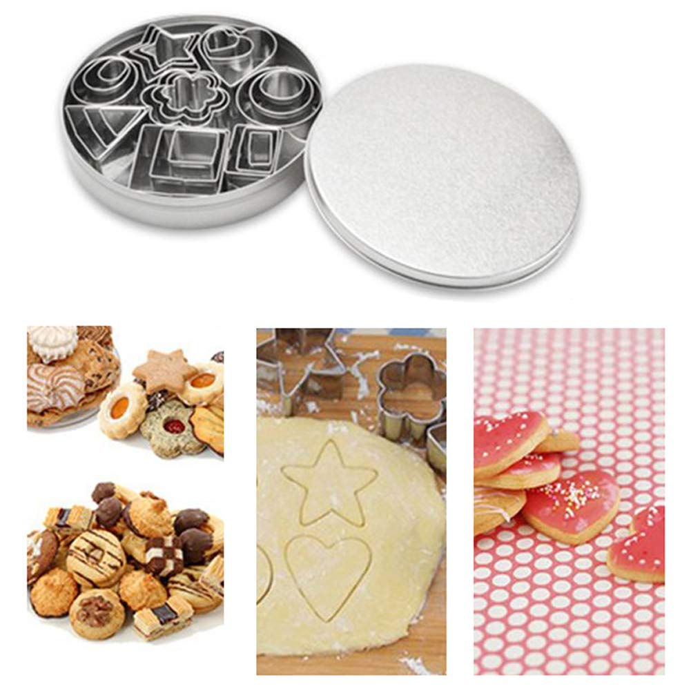 24-Piece Stainless Steel Mini Geometric Shaped Cookie Biscuit Cutter Set Square Heart Triangle Round Flower Star Baking Metal Mo