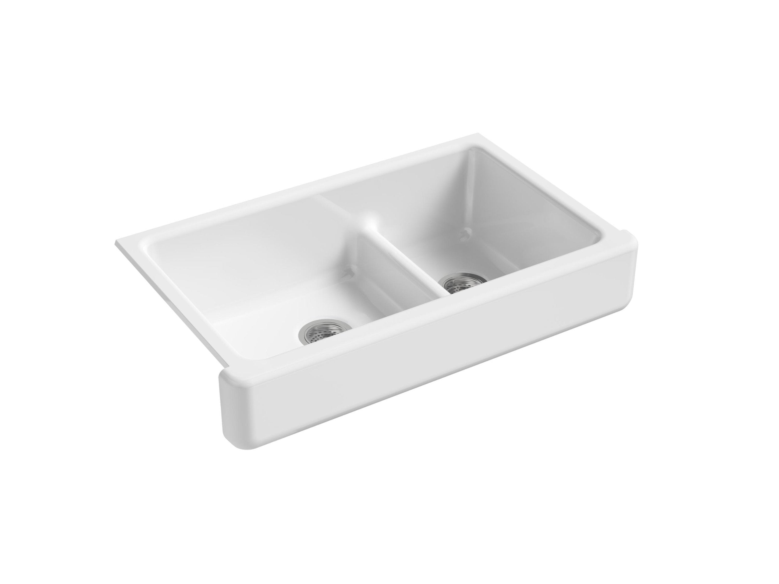 Kohler 6426-0 Whitehaven Smart Divide 35-1/2 undermount double-bowl farmhouse kitchen sink with short apron, White