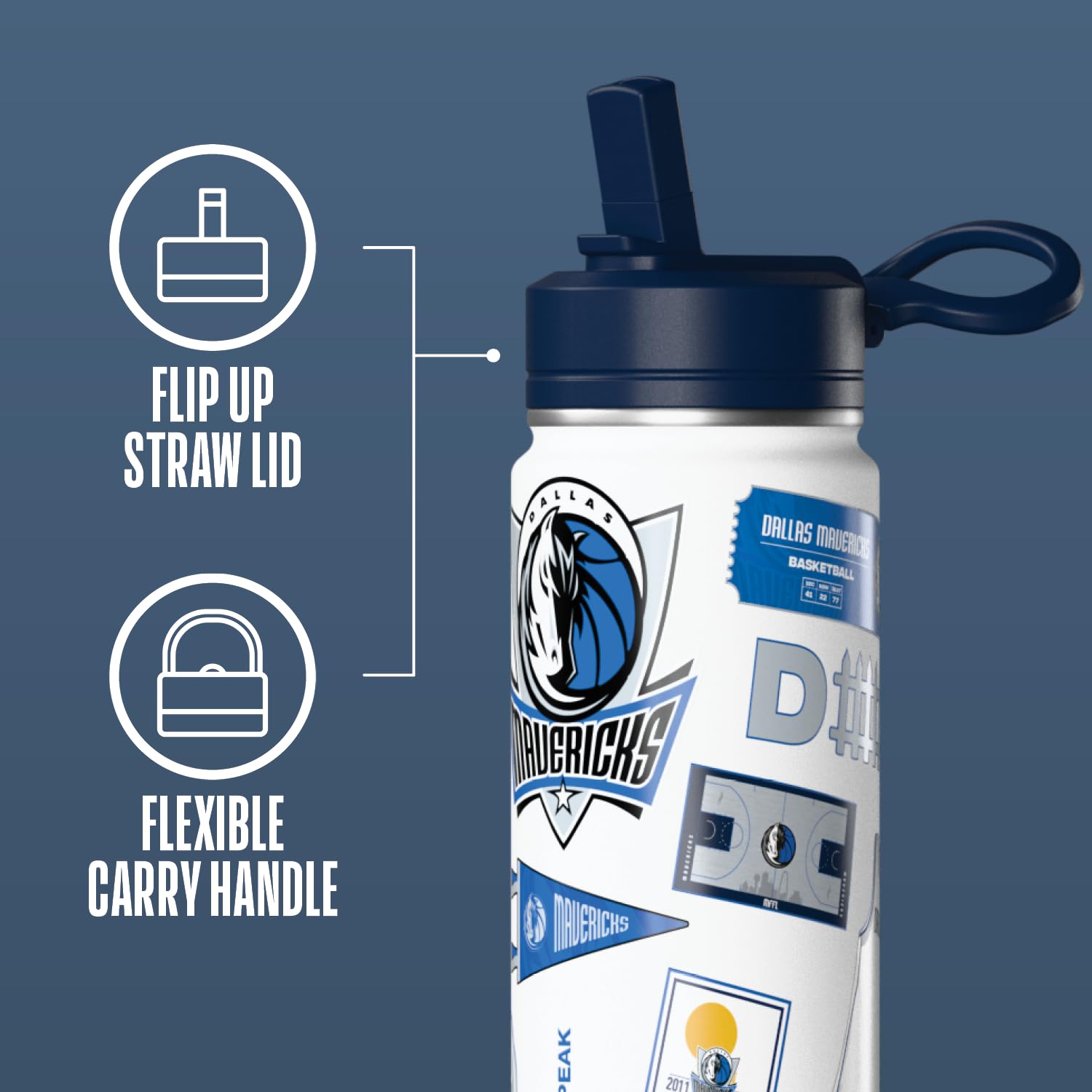 Hydrapeak x NBA Officially Licensed Dallas Mavericks 20 oz Active Water Bottle with Chug Lid and Handle Reusable Stainless Steel