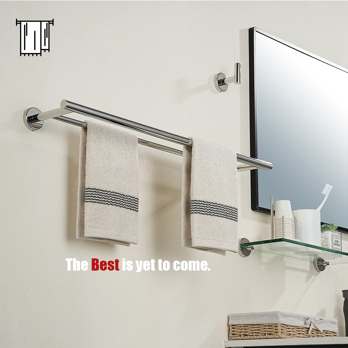 JQK Chrome Towel Bar  24 Inch 304 Stainless Steel Thicken 0.8mm Double Bath Towel Rack for Bathroom  Towel Holder Polished Chrome Wall Mount  Total Length 27.16 Inch  TB100L24-CH