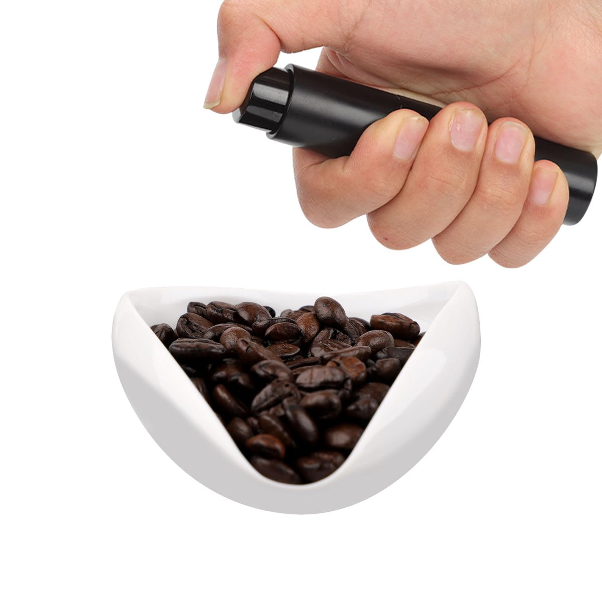 2Pcs Coffee Dosing Cup With Spray Bottle, Ceramic Coffee Bean Dosing Tray & Spritzer For Tea Espresso Vessel Accessories Kit Gif