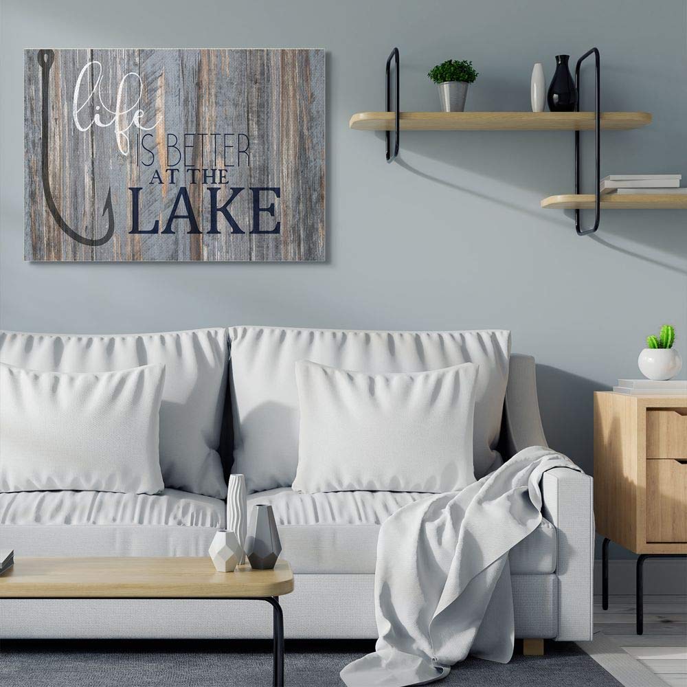 Stupell Industries Life Better Lake Quote Fish Lakehouse Cabin Nautical Phrase, Gallery Wrapped Canvas, 36 X 48