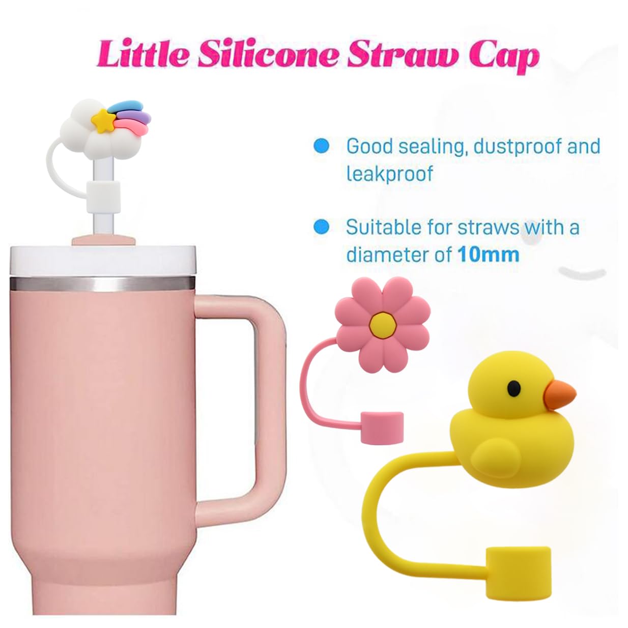 Straw Cover Cap for Stanley Cup Straw Topper Compatible for 30&40 Oz Tumbler with Handle 10mm 0.4in Dust-Proof Reusable Straw Tips Lids Straw Tip Covers for Christmas Gifts