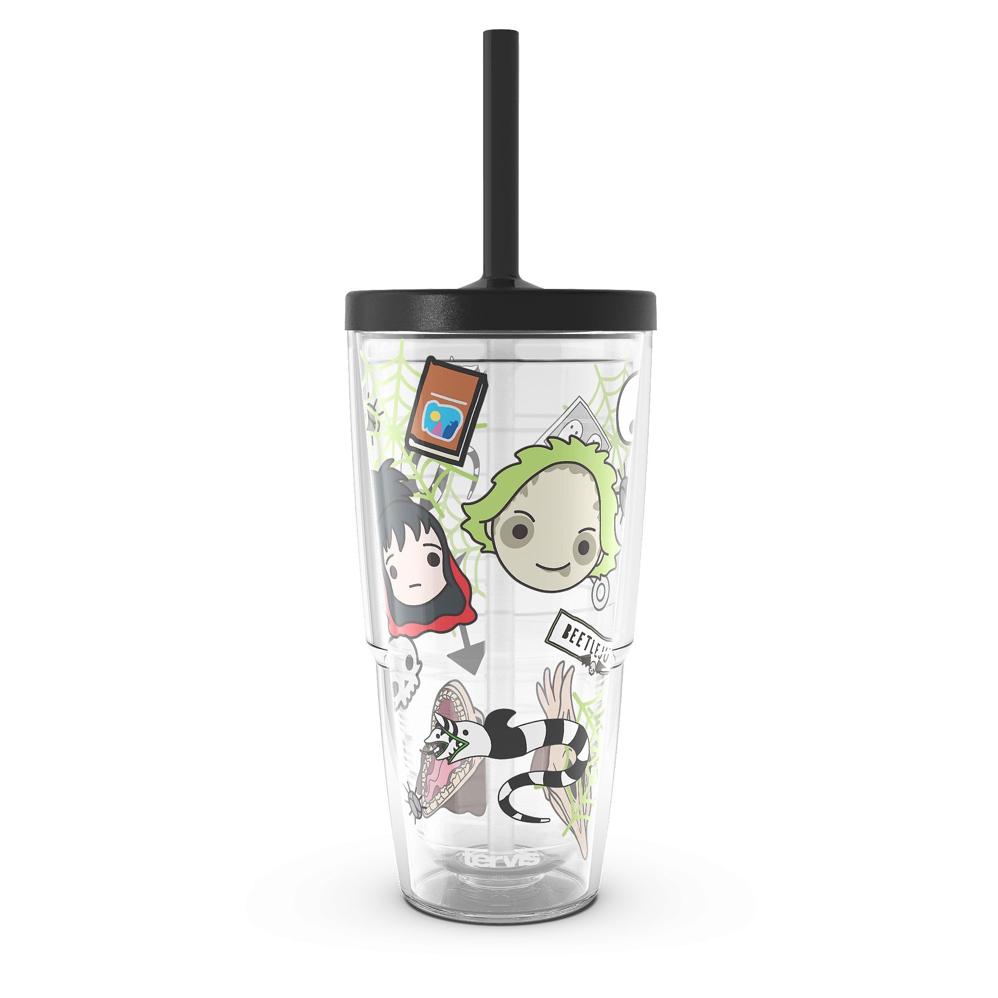 Tervis Beetlejuice Group Made in USA Double Walled Insulated Tumbler Travel Cup Keeps Drinks Cold & Hot, 24oz with Straw Lid, Cl