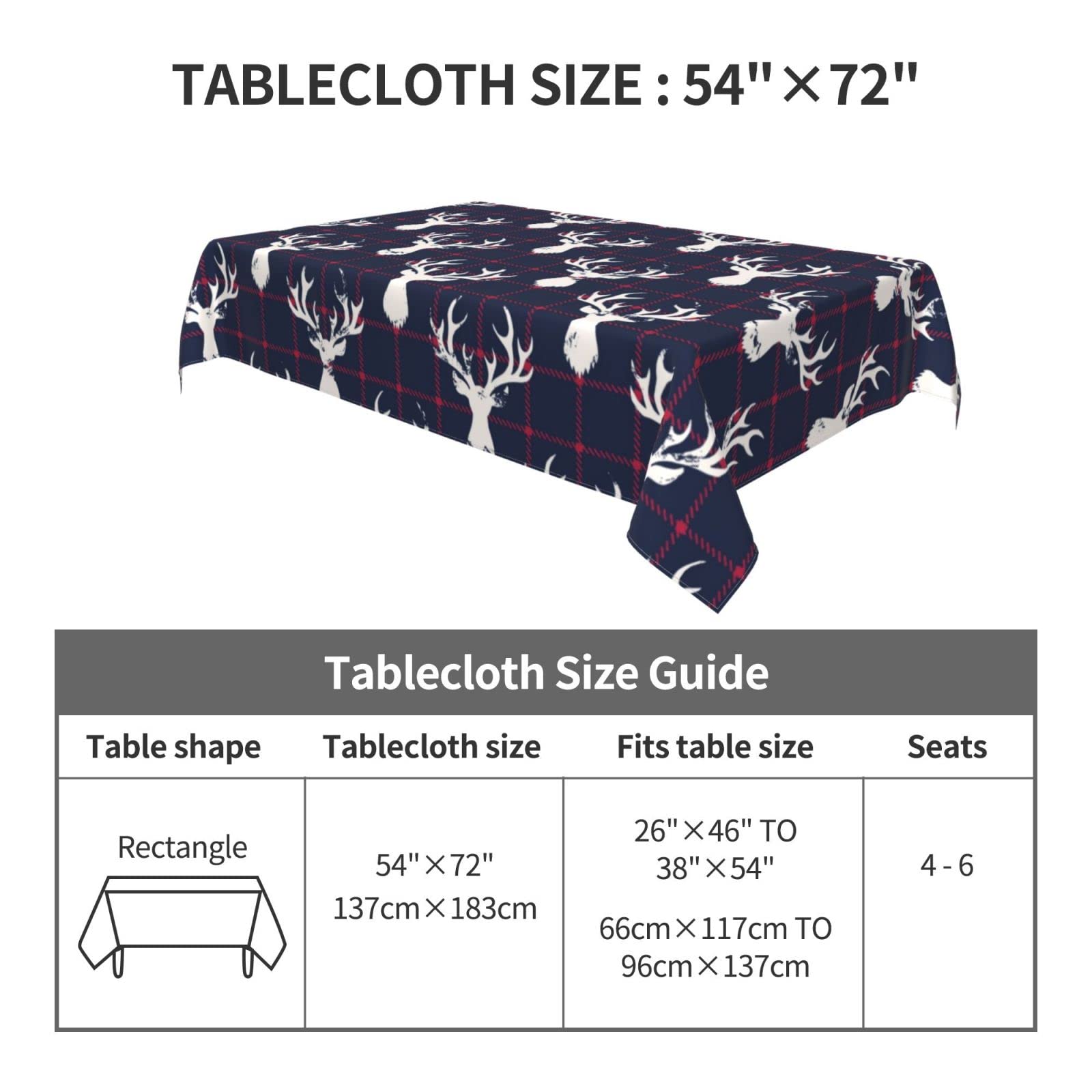 Cukemip Farmhouse Table Cloth Moose Deer Navy Blue Plaid Tablecloth For Dinning Room Kitchen Birthday Party Outdoor Decorations