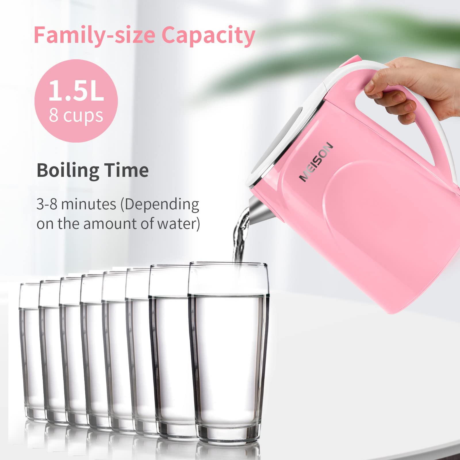 Meison Electric Kettle, 1.7 L Double Wall Food Grade Stainless Steel Interior Water Boiler, Coffee Pot & Tea Kettle, Auto Shut-O