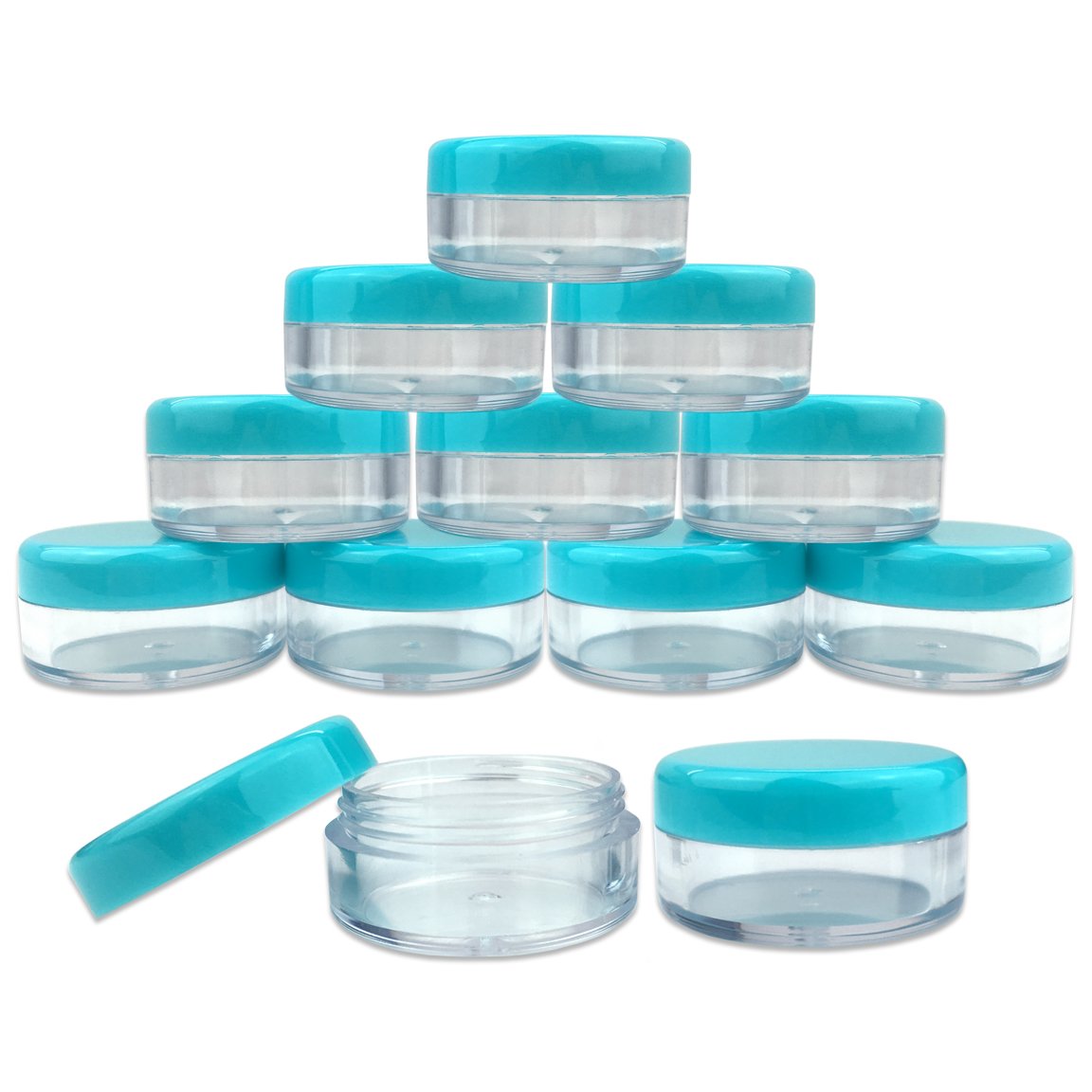 Beauticom (Quantity: 200 Pieces) 5G/5Ml Round Clear Jars With Teal Sky Blue Lids For Scrubs, Oils, Toner, Salves, Creams, Lotion