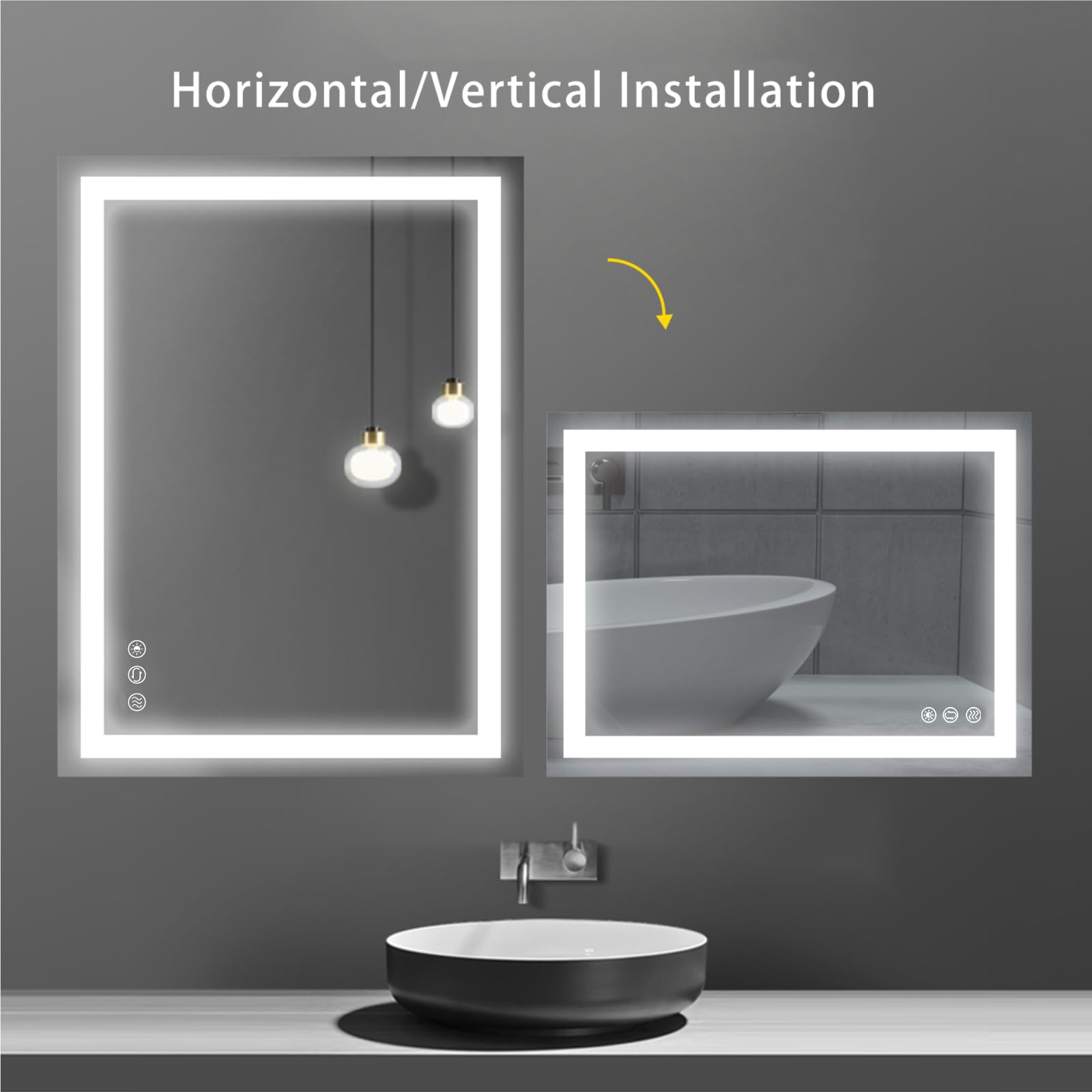 Butylux 36X28 Inch Led Lighted Bathroom Mirror With Anti-Fog, Wall Mounted Vanity Mirror With Smart Touch Button, Memory Functio