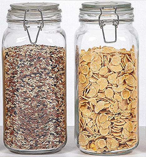 Om Kraft Sales 1500 Ml Kitchen Clamp Buckle Lid Glass Jars For Cereal Pickle Snack Storage Square Glass Jars Tank Container(2)
