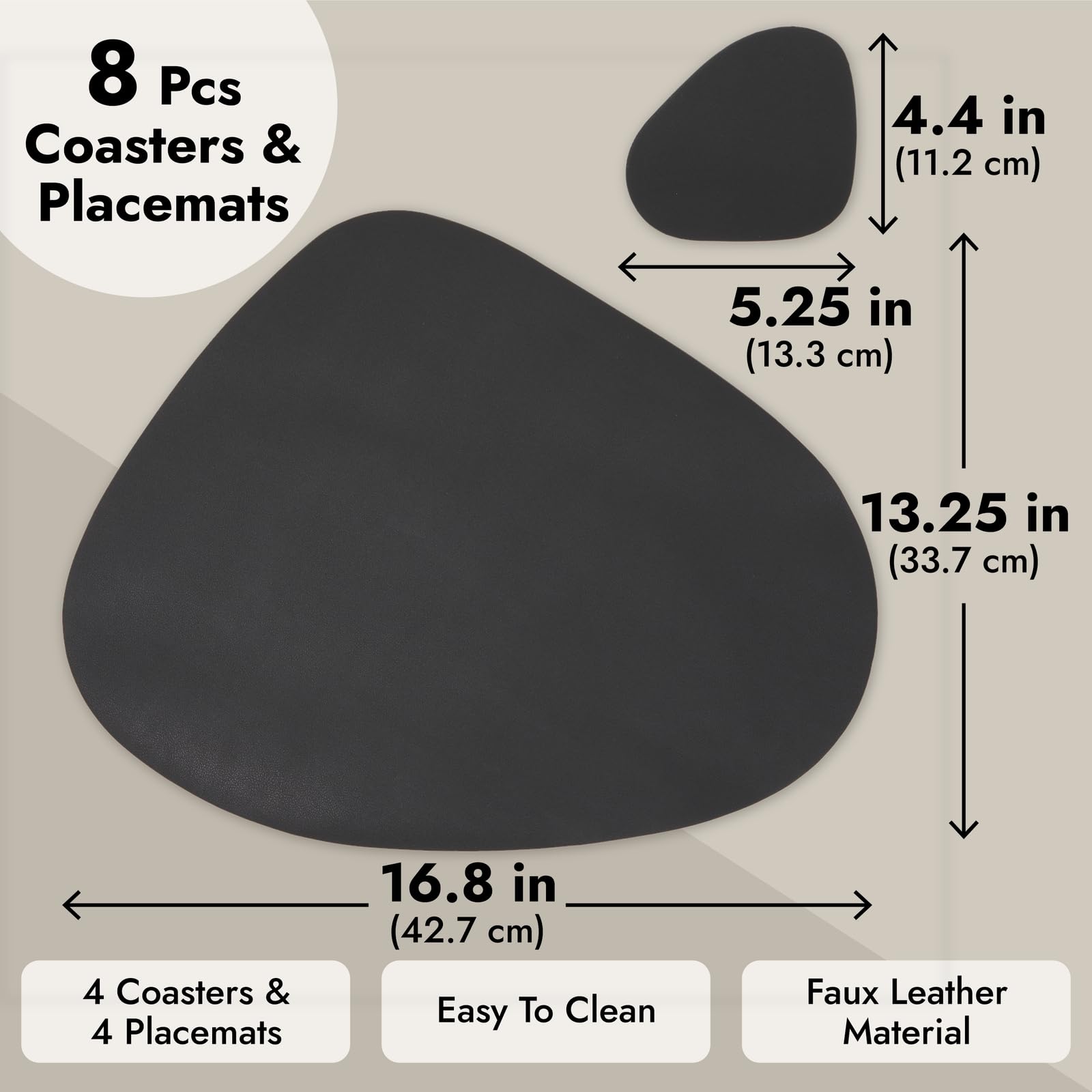 Juvale Set Of 4 Wedge Placemats With Matching Coasters For Kitchen, Dining Table (Black, Faux Leather, 8 Pieces)