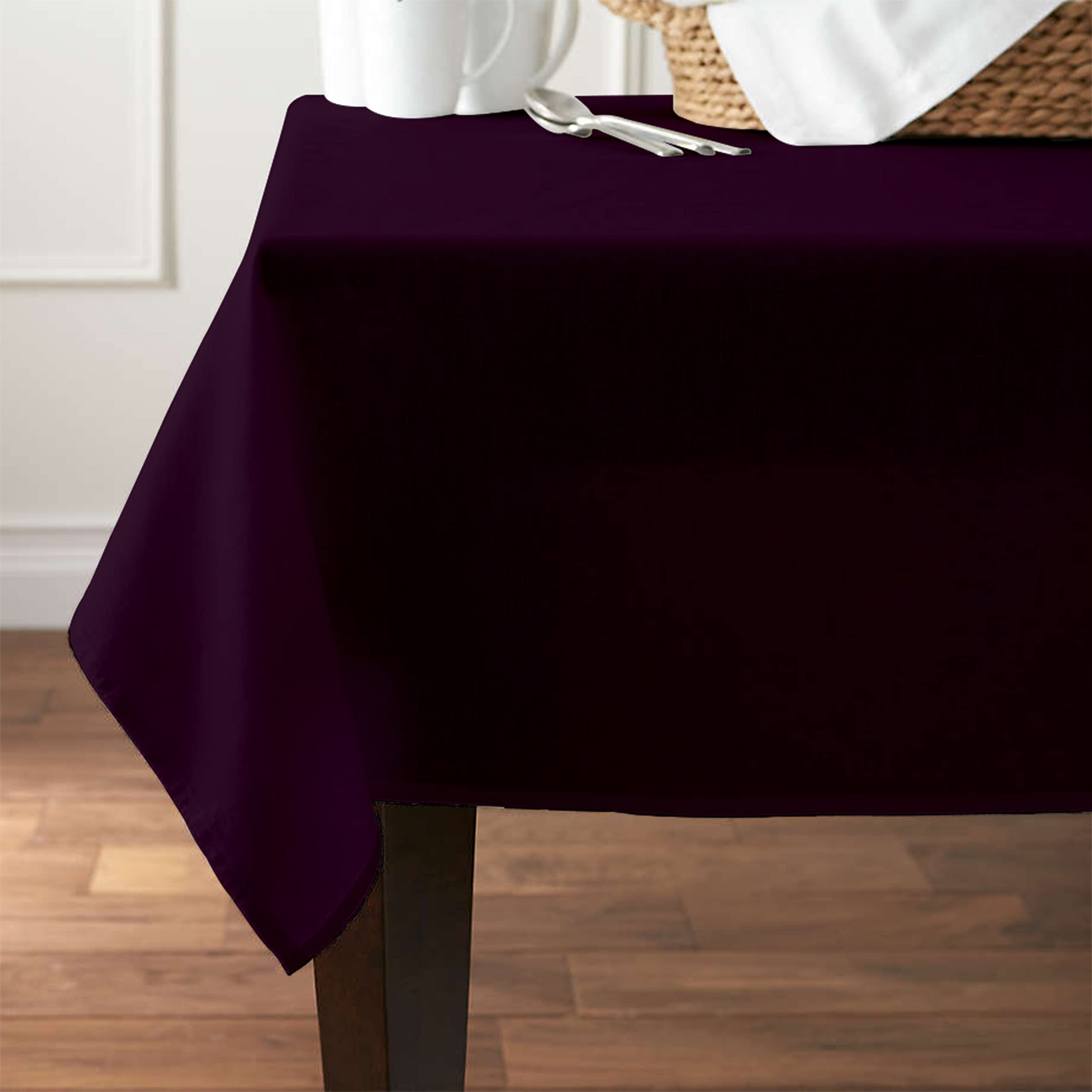 Pomp Eggplant 70 Inch Round Premium Polyester Tablecloth  Wrinkle + Stain Resistant Easy Care Fabric  Fits Round Table