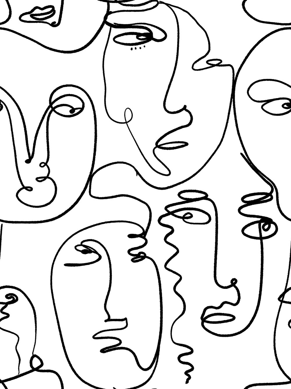 Qoubao Modern Peel and Stick Abstract Line Face Wallpaper for Art Wall Bathroom Bedroom Living Room Decal Furniture Wall Sticker