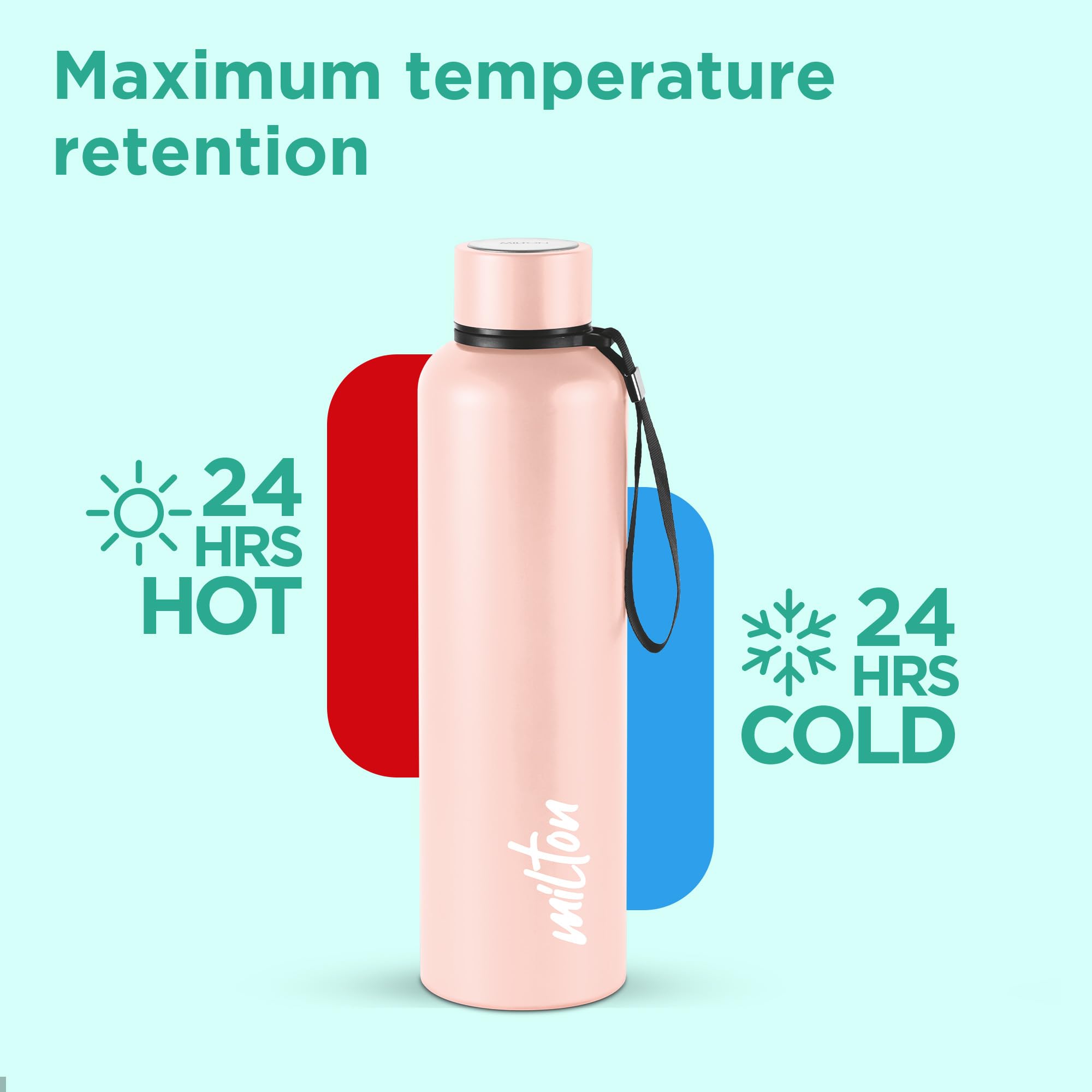 Milton Aura 1000 Thermosteel Bottle, 1.05 litre, Beige | 24 Hours Hot and Cold | Easy to Carry | Rust & Leak Proof | Tea | Coffe