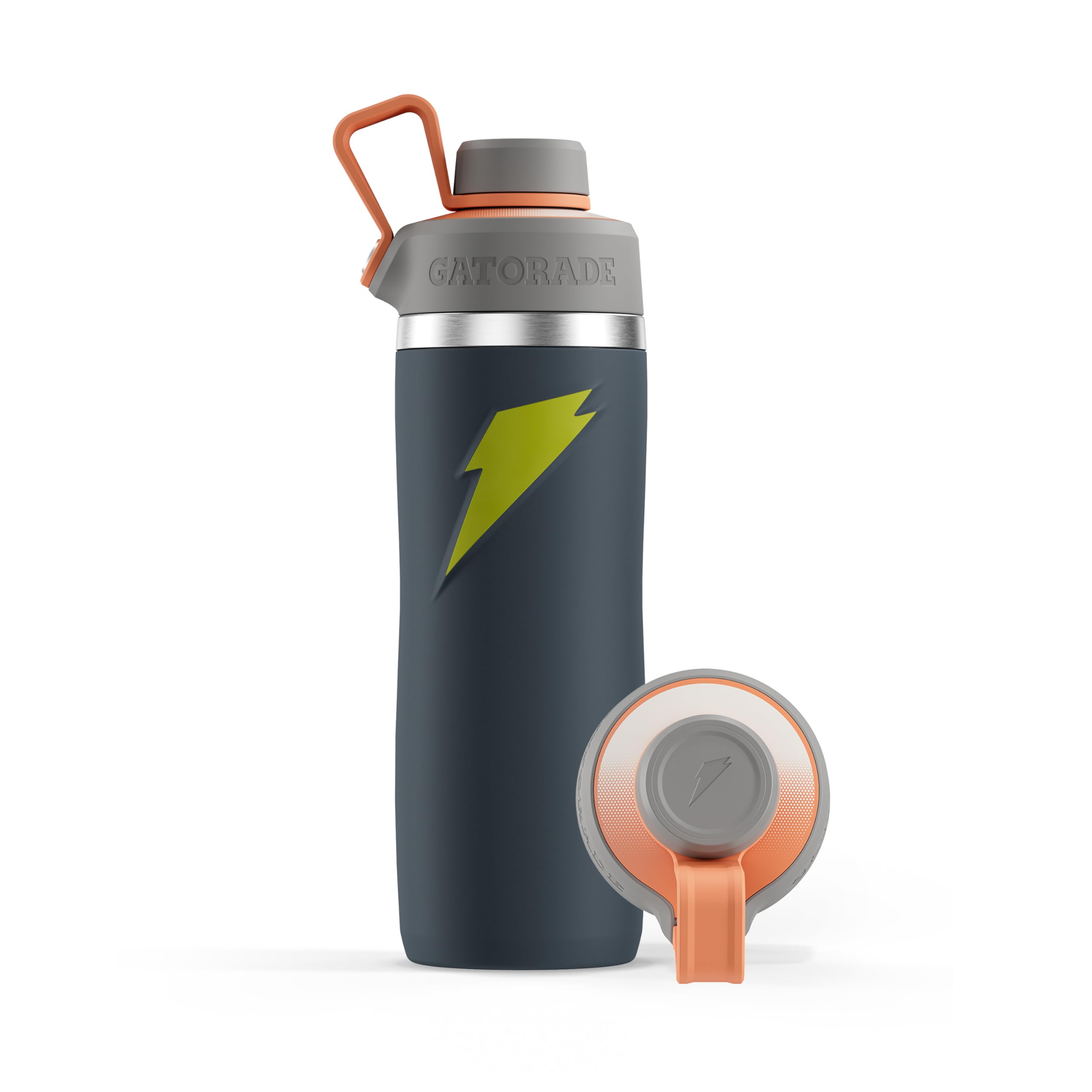 Gatorade  Overtime  22oz Stainless Steel Water Bottle, Twist Cap, Grey/Neon Yellow