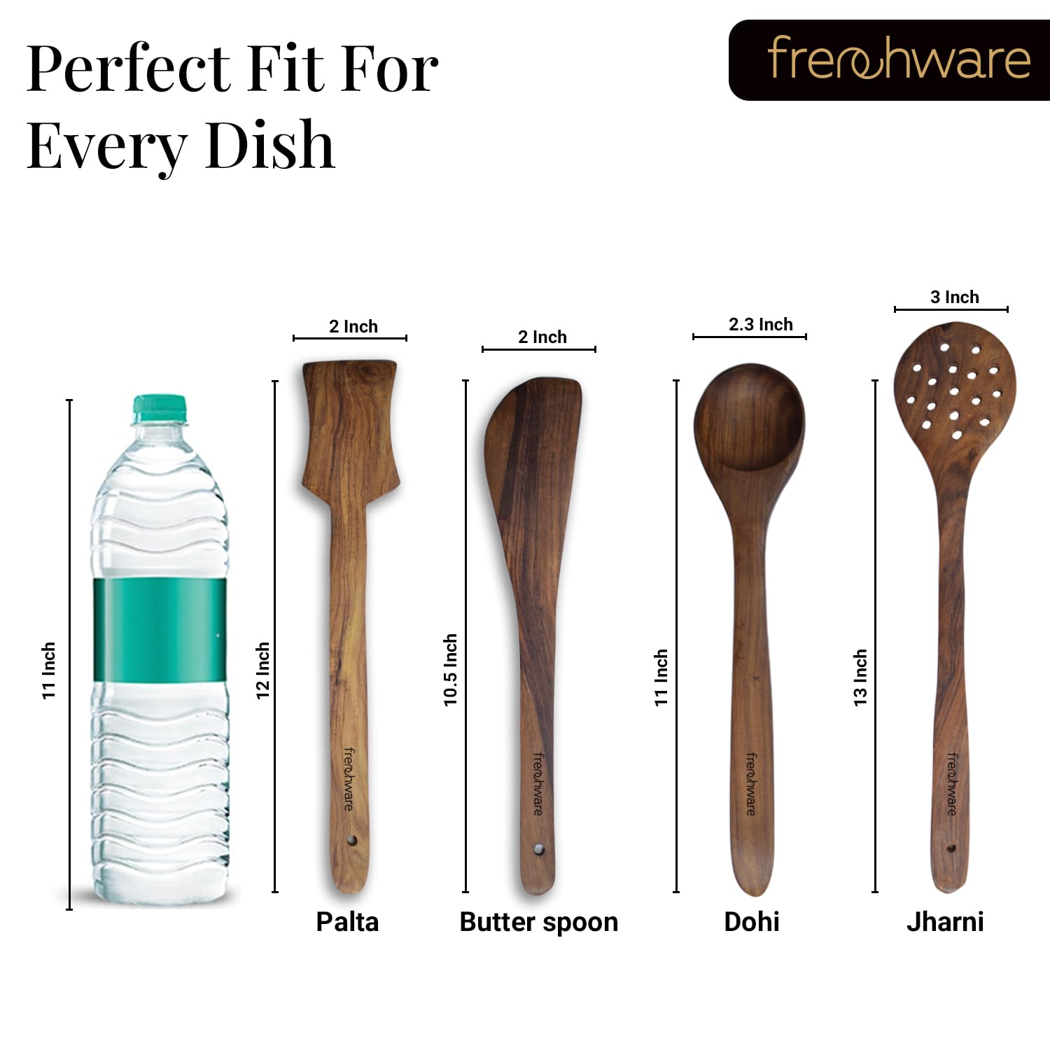 Frenchware (Set Of 4, Brown) Pure Sheesham Wood Spoons And Spatula For Non Stick Cookware Used For Cooking, Baking & Mixing, Sea