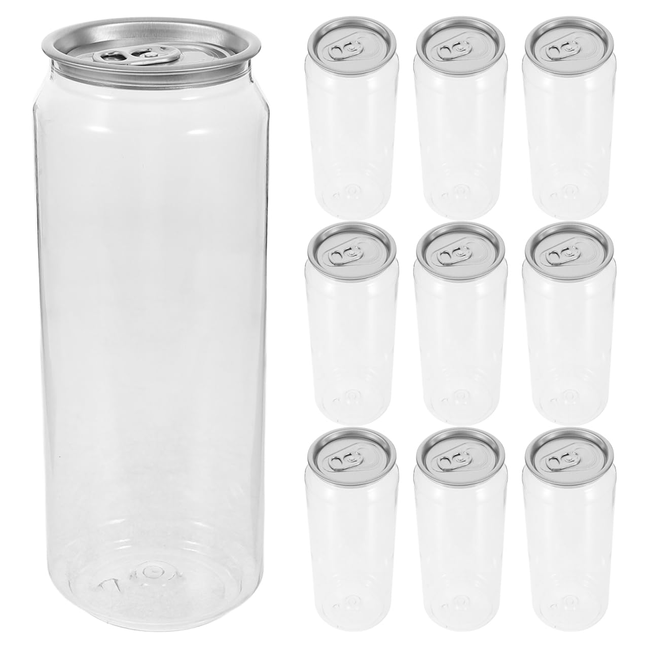 OUNONA 10pcs Clear Beverage Cans Portable Canned Drink Bottles with Tab for Juice Soda Milk Tea Coffee - 500ml Empty Reusable Be