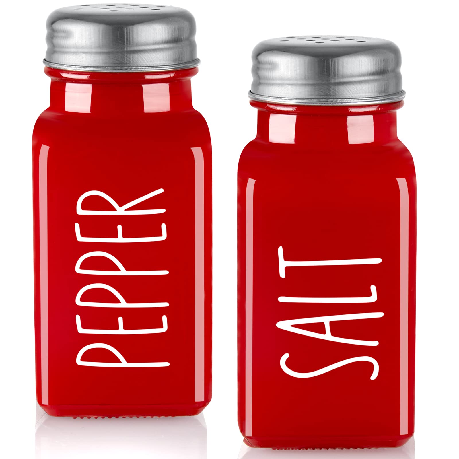 Red Salt And Pepper Shakers Set - Red Farmhouse Kitchen Decor And Accessories - Cute Glass Salt Shaker For Kitchen And Table