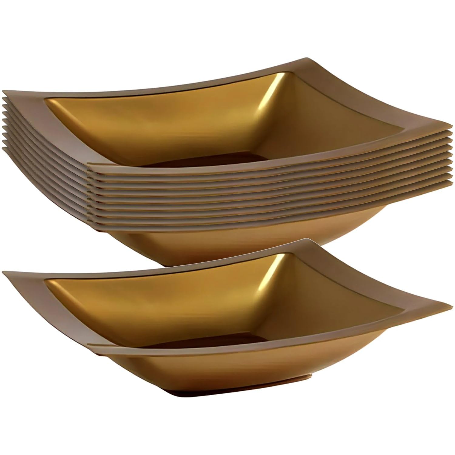 Lillian Tablesettings 10 Count Rectangular Plastic Bowls, 12-Ounce, Gold