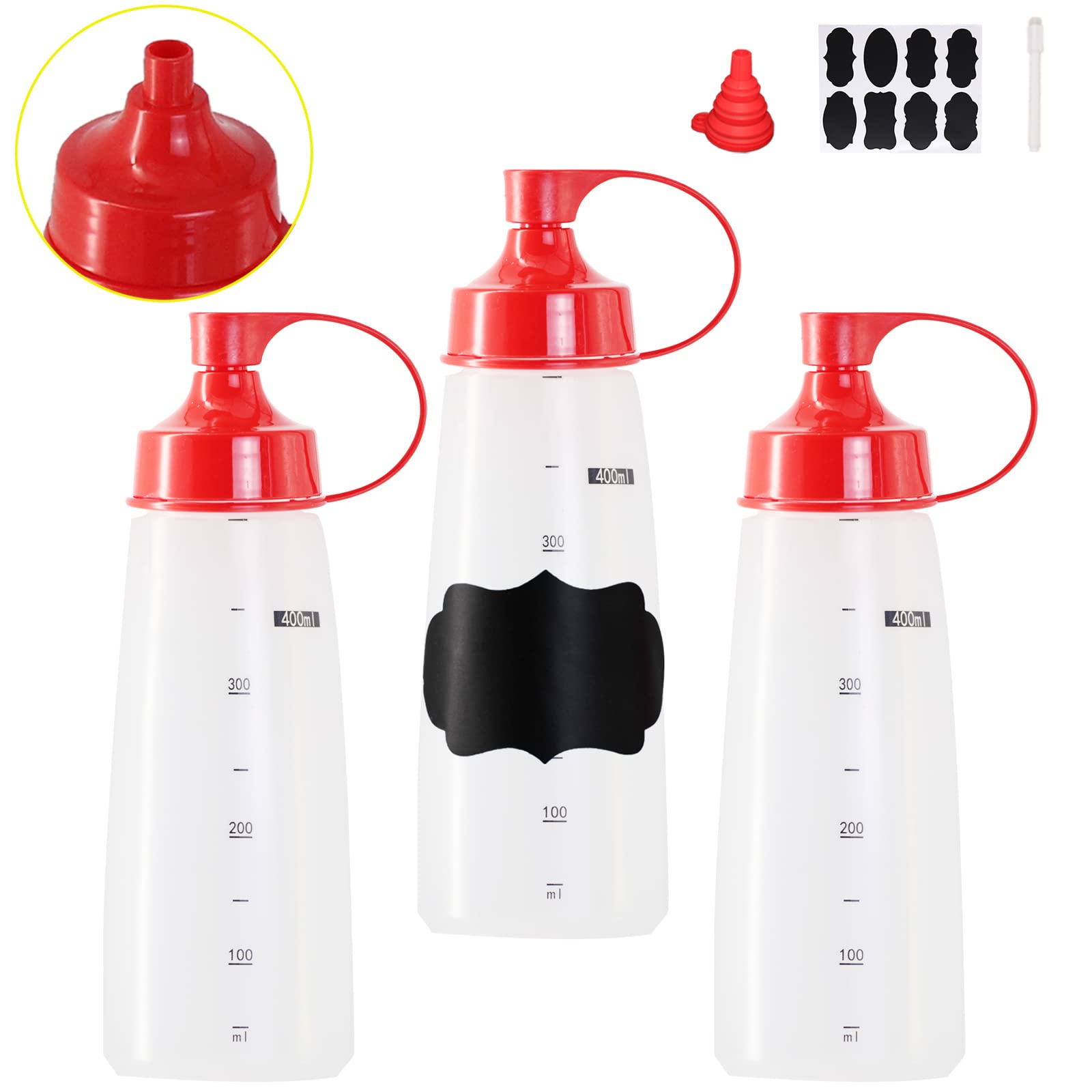 Belinlen 3 Pack 400Ml/14 Oz Wide Mouth Condiment Squeeze Bottles For Thick Sauce, Plastic Sauce Bottles With Cap Lids - Perfect