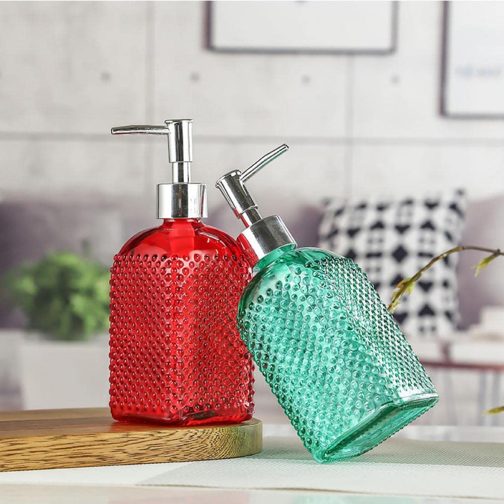 Sizikato Beaded Surface Glass Soap Dispenser Bottle With Pump, 16Oz