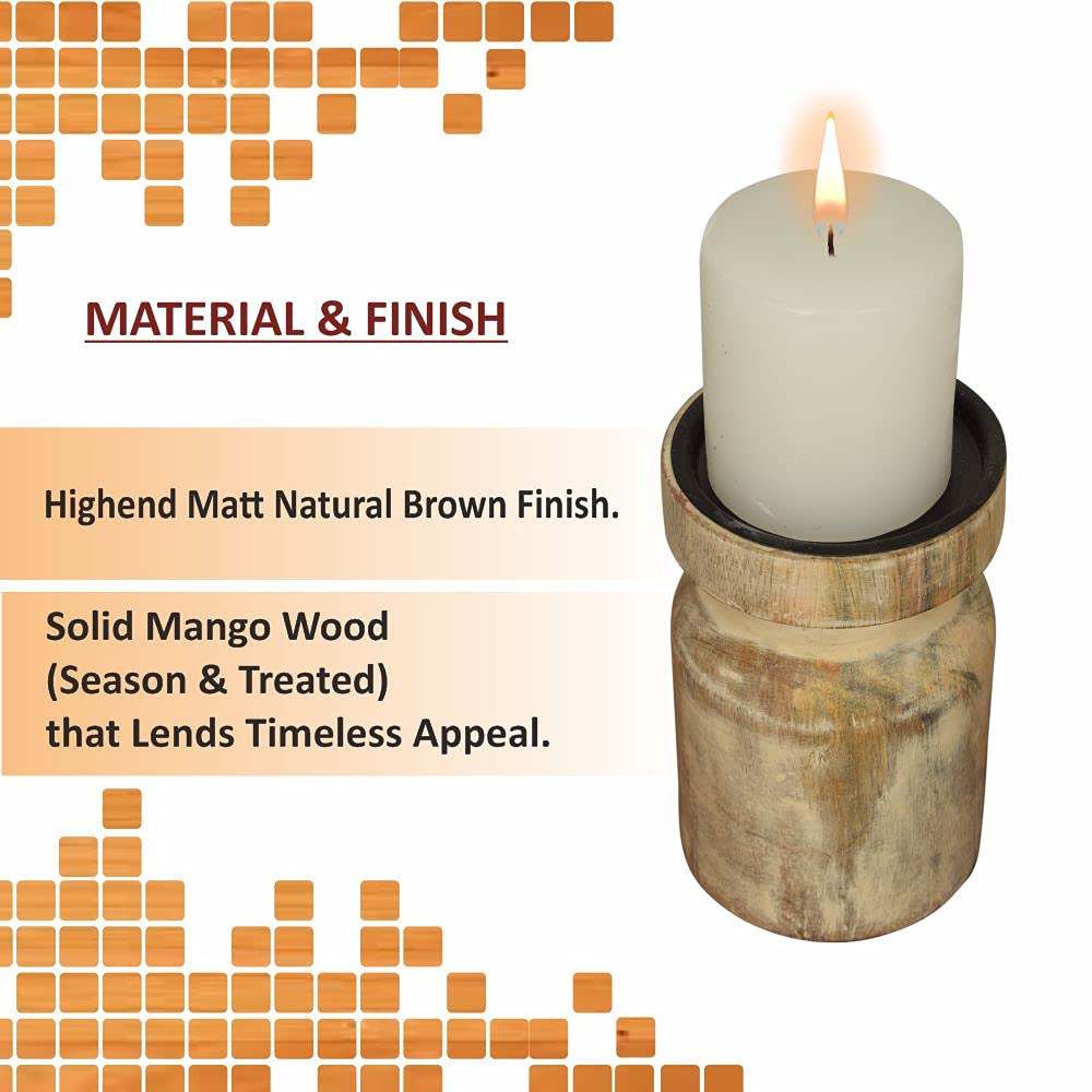 Papeer Humra Wooden Candle Stand/Holder for Christmas Home Dcor Tealight Diya Holder Mango Wood with Free Candle