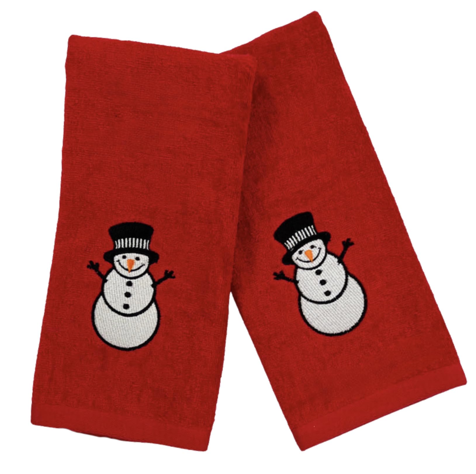 Christmas Holiday Red Snowman Hand Towels With Checkered Border: Luxury Bathroom Guest Towels, Embroidered (25'' X 16'' Inch)