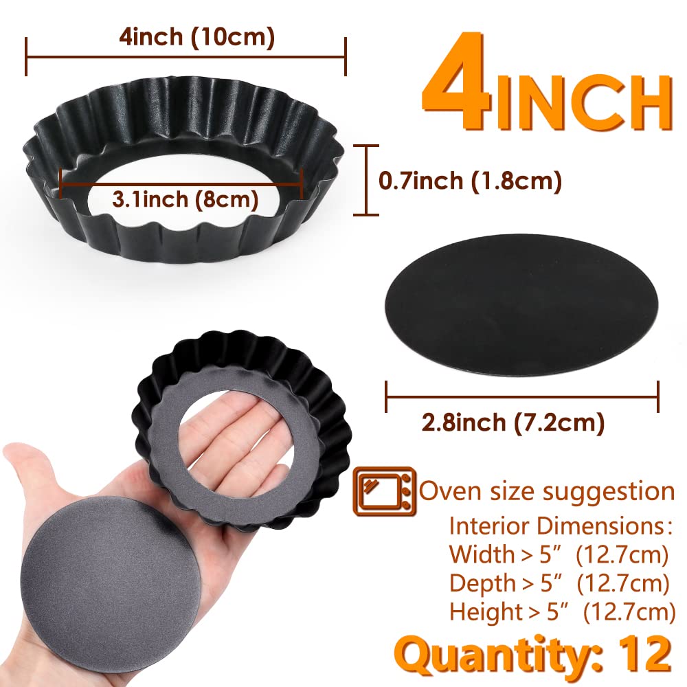 Cyimi Mini Tart Pan Set Of 12, Non-Stick 4 Inch Quiche Pan, Removable Bottom Tart Pan For Pies, Quiche Bakeware, Cheese Cakes, D