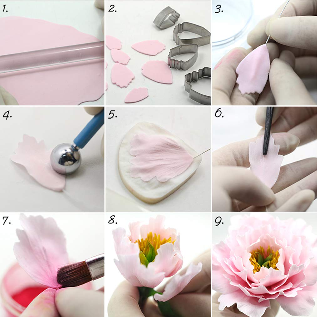 62Pcs Gumpaste Flowers And Leaves Fondant Tool Leaf Tool Kit Gum Paste Flower Cutter Set Stainless Steel Flower Cutter Silicone