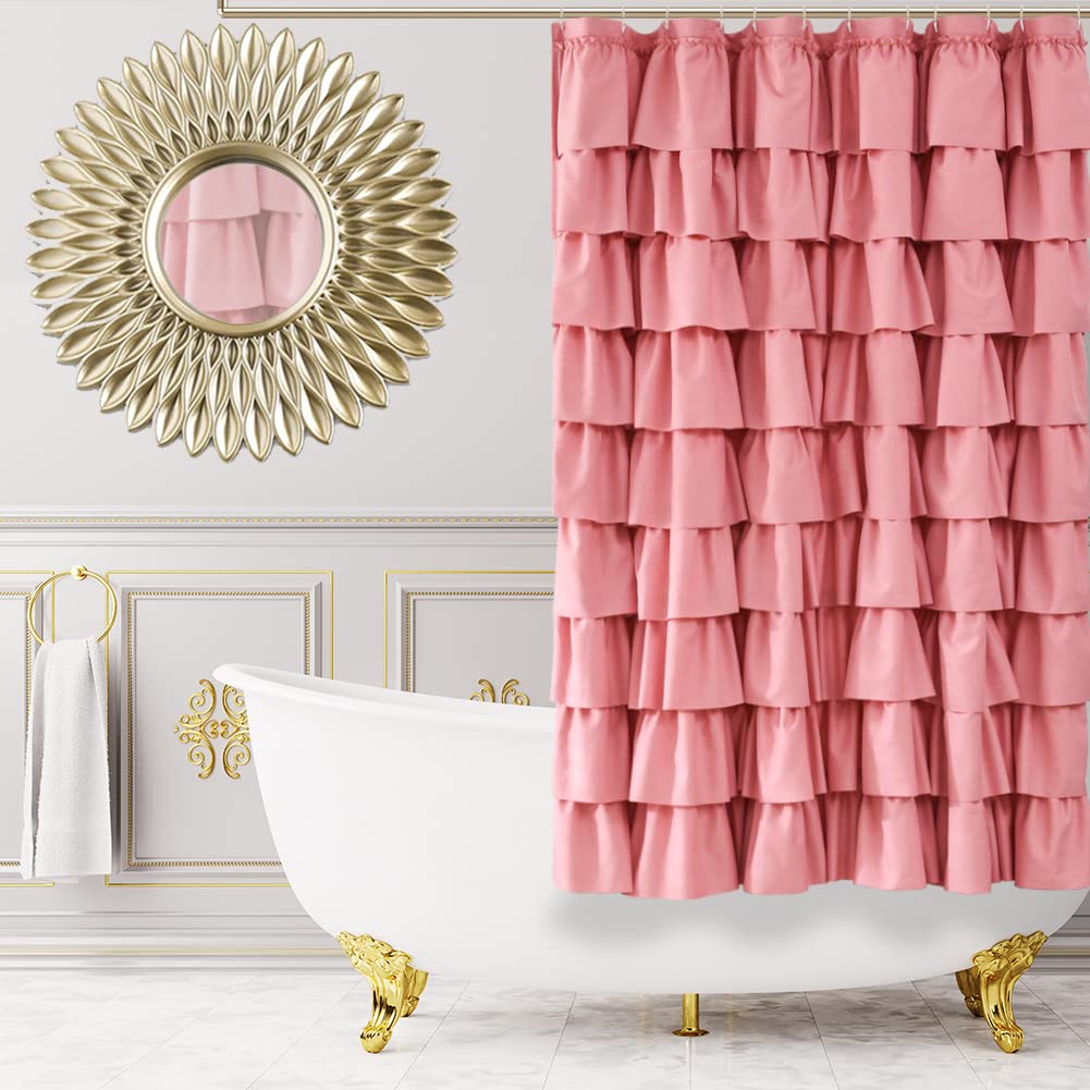 Westweir Ruffle Shower Curtain,72-Inches Long,Ruffled Bathroom Curtains For The Farm House,Boho Dcor Textured,(Blush Pink,72 X 7