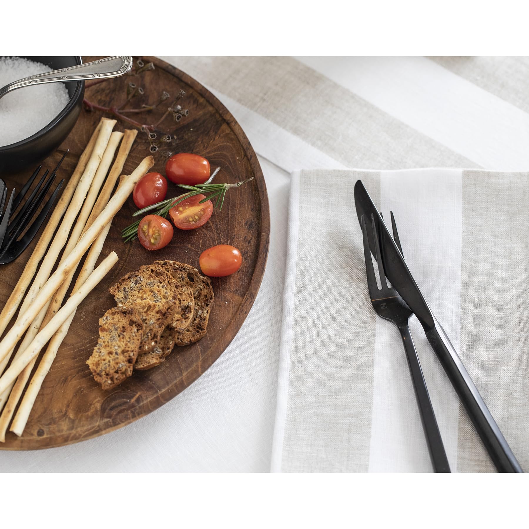 Solino Home Cabana Stripe Linen Placemats Set Of 4 - 100% Pure Linen Natural And White Placemats 19 '' L X 14 '' W Inch - Machin