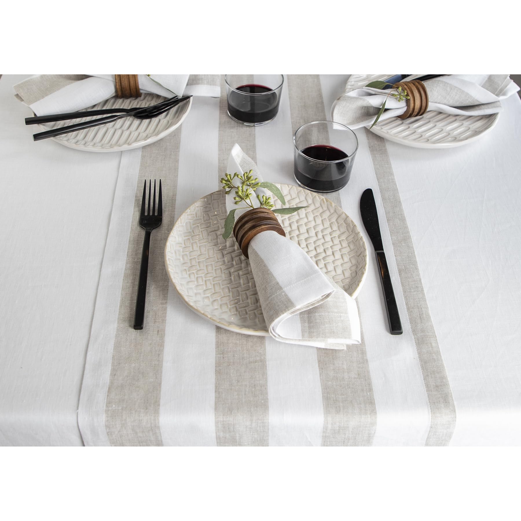 Solino Home Linen Stripe Table Runner 108 Inches Long - 100% Pure Linen Natural And White Table Runner 14 X 108 Inch - Cabana St