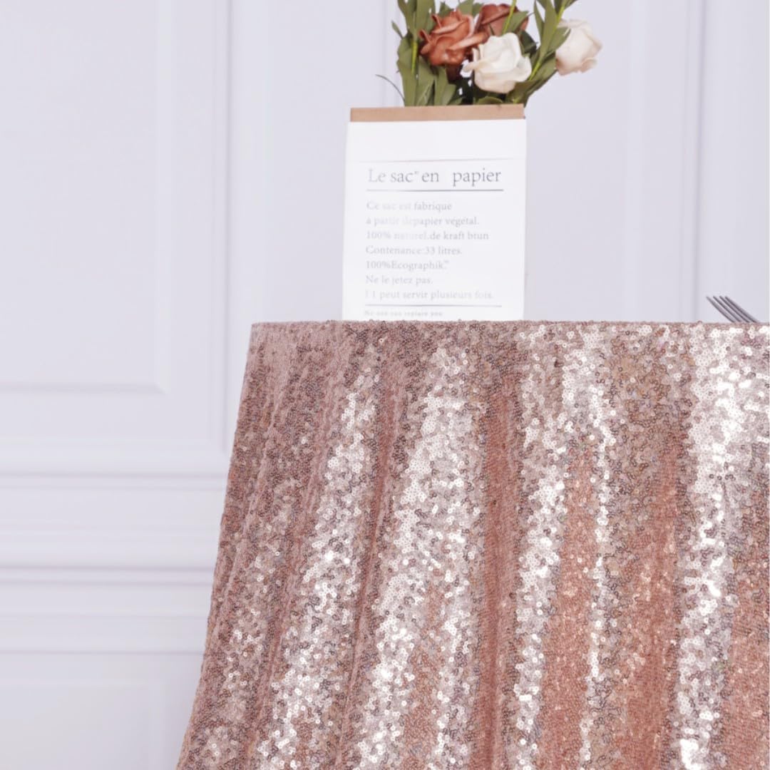 Poise3Ehome 72-Inch Round Rose Gold Sequin Tablecloth For Party Cake Dessert Table Exhibition Events
