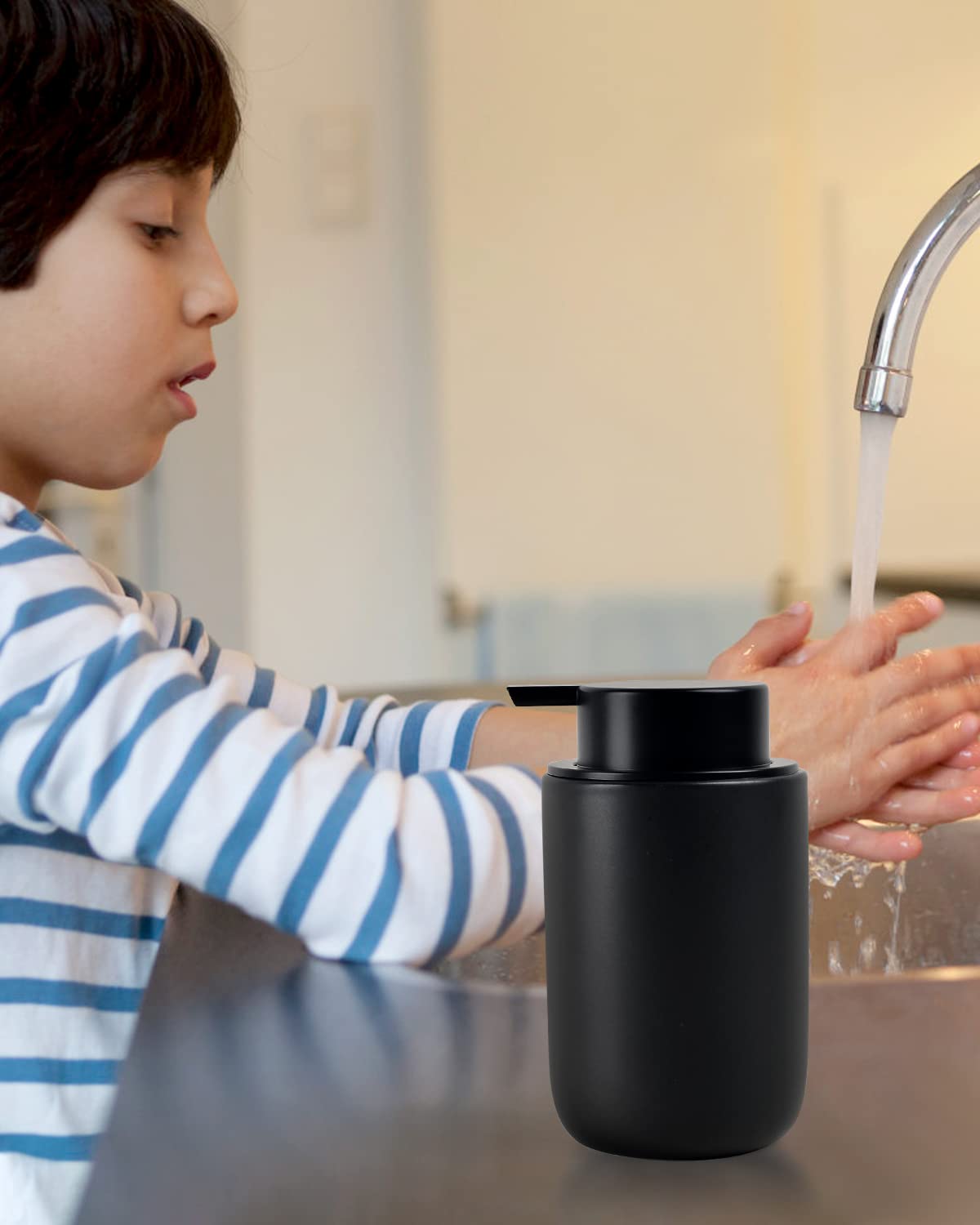 BosilunLife Black Foam Soap Dispenser - Ceramic Foaming Hand Soap Dispenser for Bathroom Modern Farmhouse Small Soap Dispenser Lotion Hand Pump Dispenser for Kitchen Sink