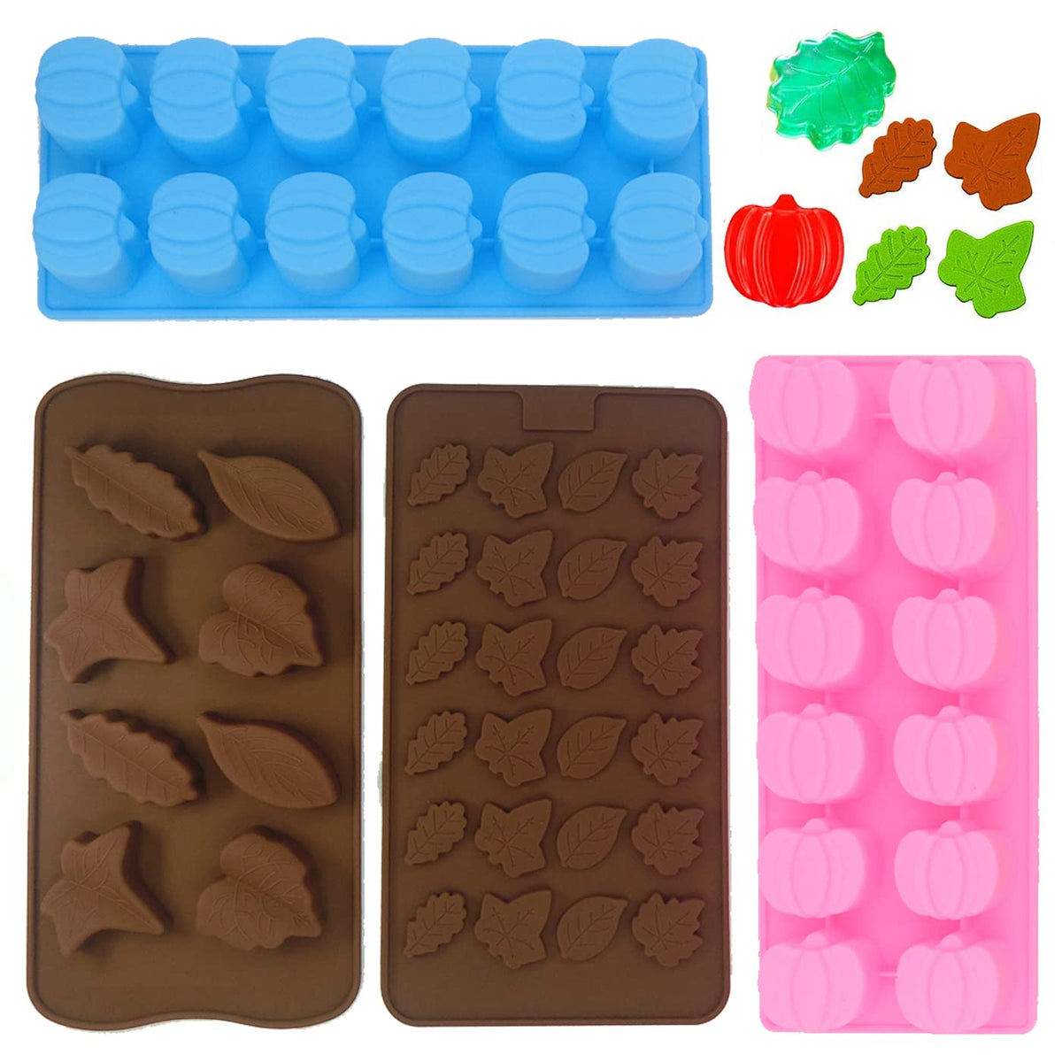 Sagooits 4 Pieces Fall 3D Mini Pumpkin Maple Leaves Shapes Silicone Molds, 12 Shapes Maple Leaf Pumpkin Mold Tray For Halloween