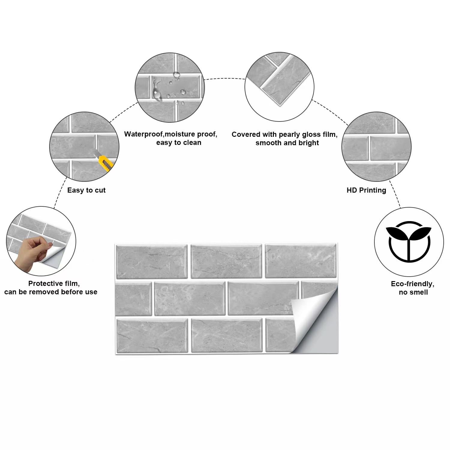 12-Sheet Grey Peel And Stick Wallpaper, Subway Tile 6''X12'' Self Adhesive Wall Tiles Waterproof Pvc Stick On Backsplash Vinyl D