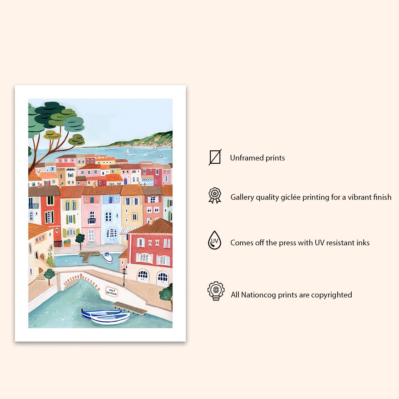 Nationcog French Riviera Art Print, Port Grimaud, France Wall Art France Travel Poster, Home Decor, Travel Gift, Travel Poster,