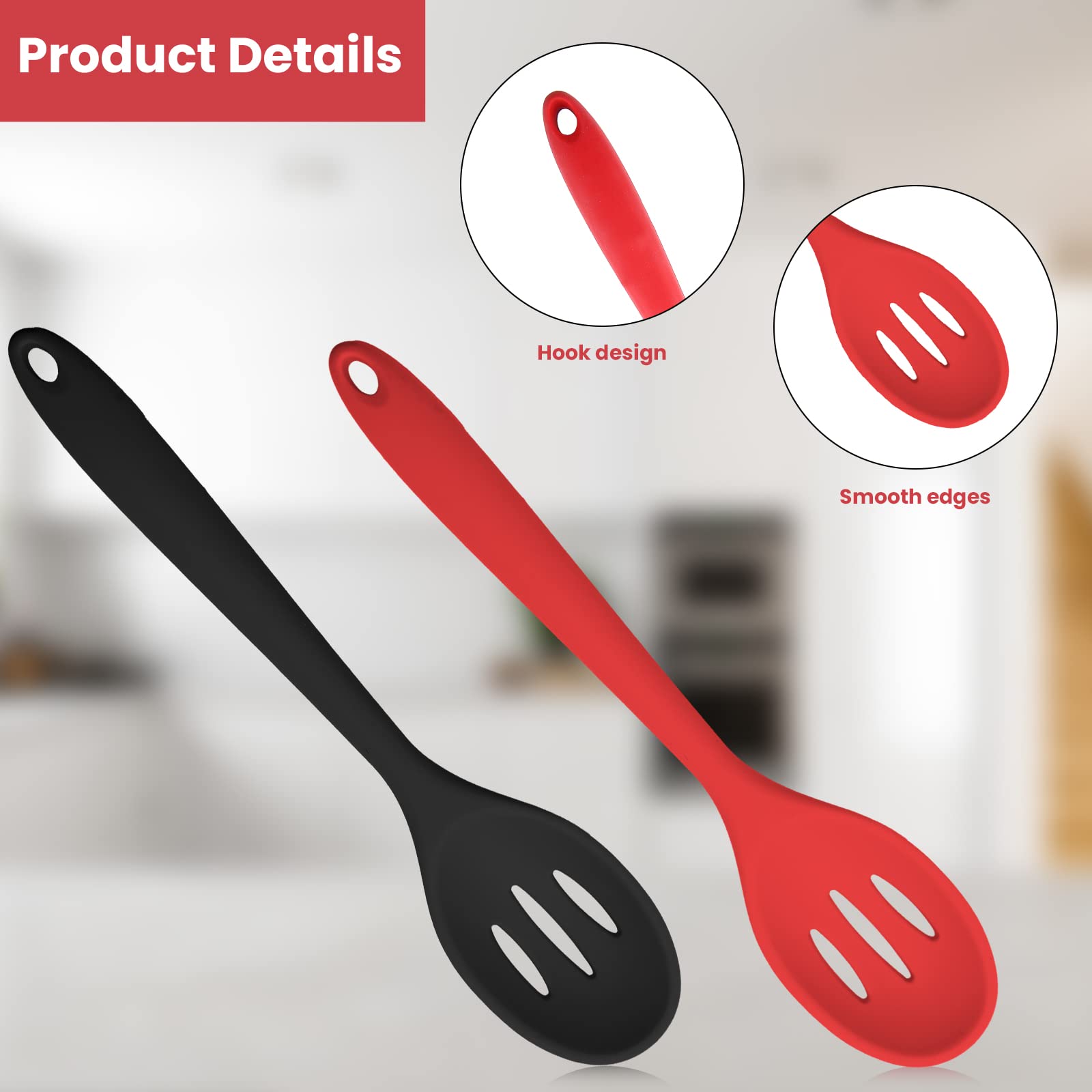 2 Pcs Silicone Slotted Spoons Nonstick Heat Resistant Basting Spoons Set Kitchen Utensil For Cooking Stirring Mixing Serving (Re