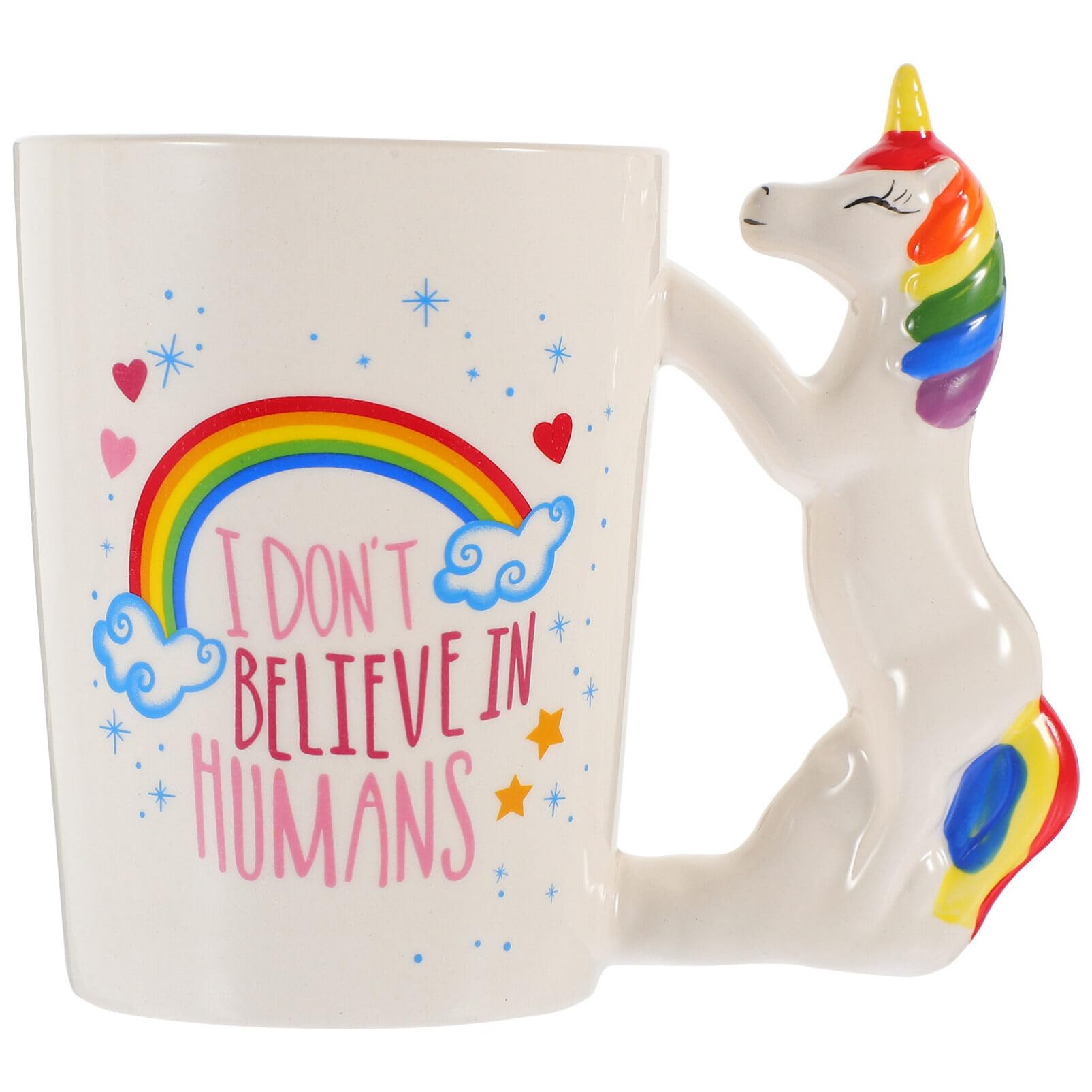 Hemoton 3D Unicorn Coffee Mug, 12Oz/350ml Cute Unicorn Ceramic Mug for and Adults (I dont Believe in Humans)