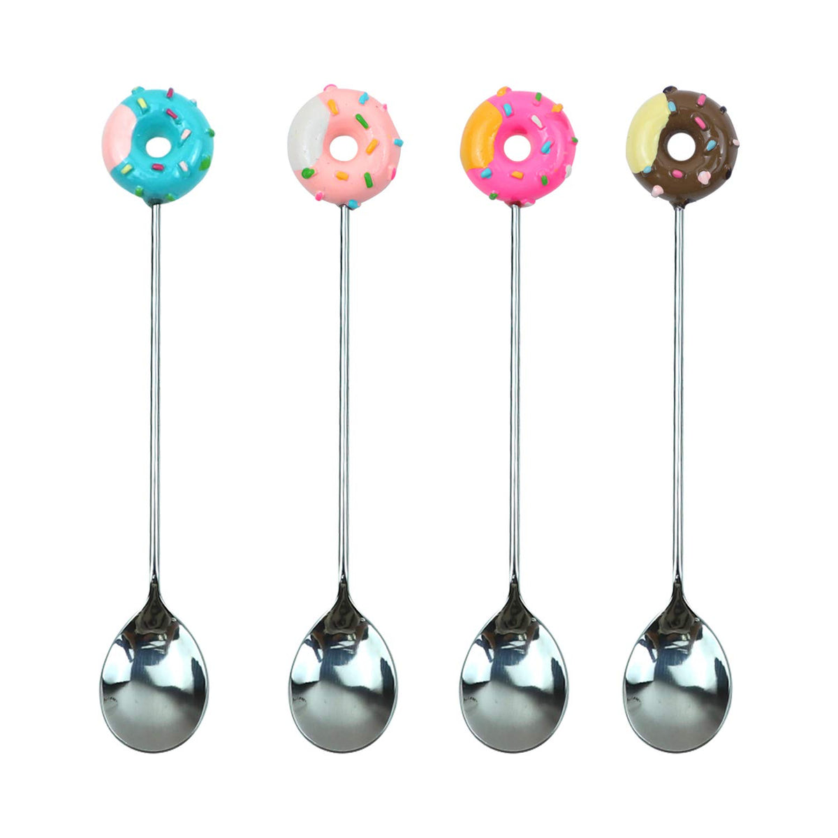 Auear, 4 Pack Stirring Spoons Cute Doughnut Coffee Spoon Stainless Steel Little Teaspoons Mini Donut Dessert Ice Cream Tea Sugar