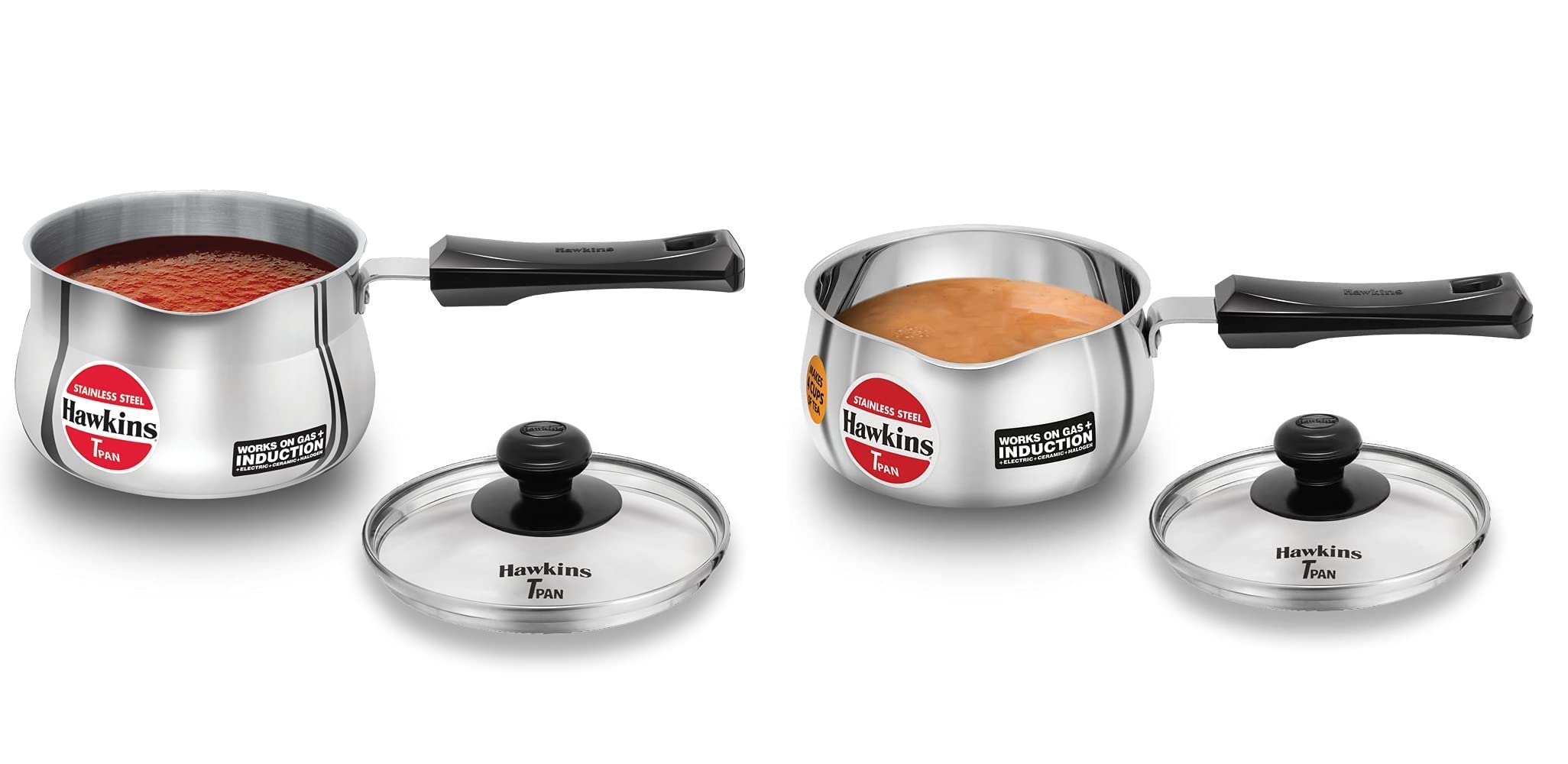 Hawkins Stainless Steel Tpan / Sauce Pan, 2 Litres With Glass Lid And 1 Litre With Glass Lid, Set Of 2 Pcs,NonStick, 2 Liter