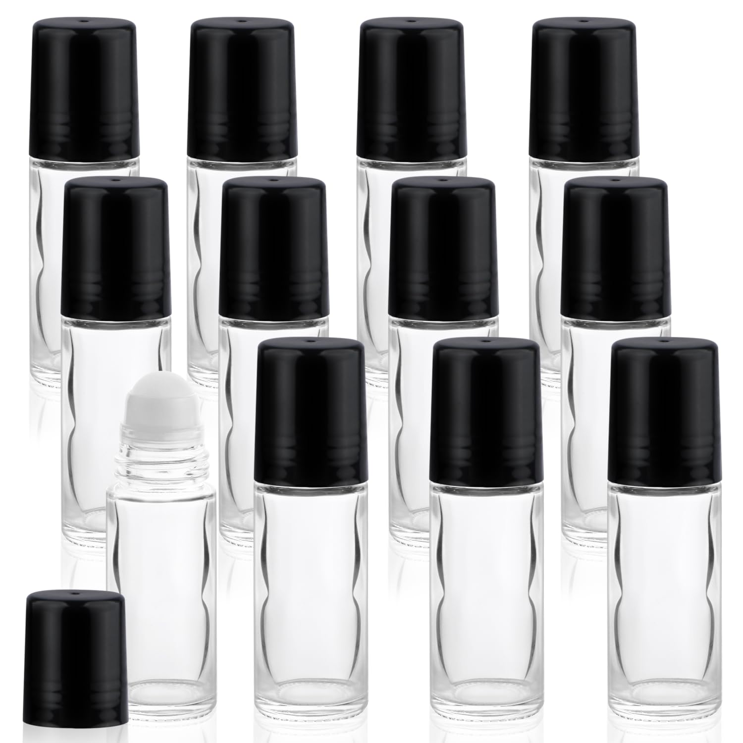 Mirrline 12 Pcs 30Ml/1Oz Roll On Bottles Empty Essential Oil Roller Bottle Clear Glass Bottle With Plastic Roller Ball & Black L
