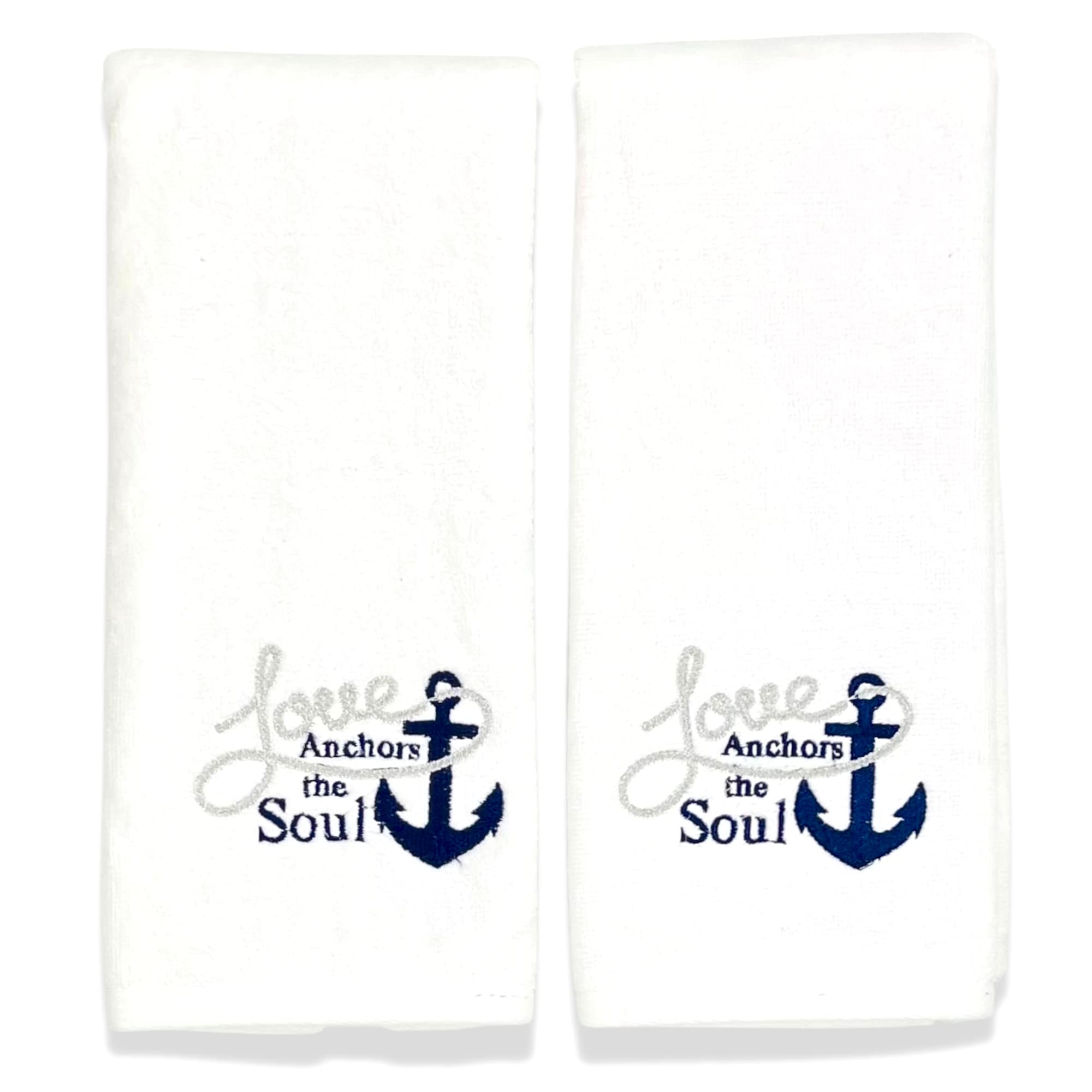 Serafina Home Nautical Ocean Guest Hand Towels: Coastal Love Anchors The Soul, 2 Piece Soft Absorbent