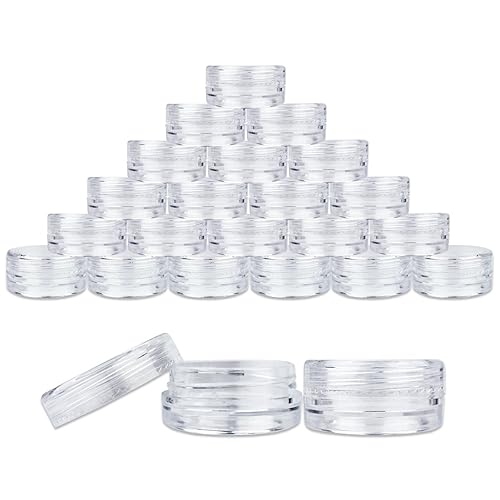 Beauticom 3g/3ml (0.1 Fl Oz) Round Clear Plastic Jars with Round Top Lids for Creams  Lotions  Powders  Glitters  and more. (Color: Clear Lid  Quantity: 50 Pieces)