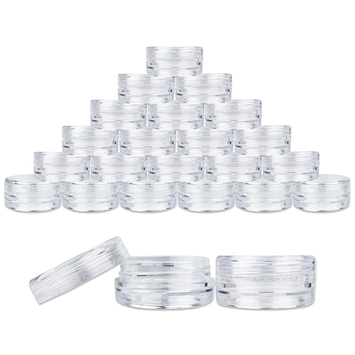 Beauticom 3g/3ml (0.1 Fl Oz) Round Clear Plastic Jars with Round Top Lids for Creams  Lotions  Powders  Glitters  and more. (Color: Clear Lid  Quantity: 50 Pieces)