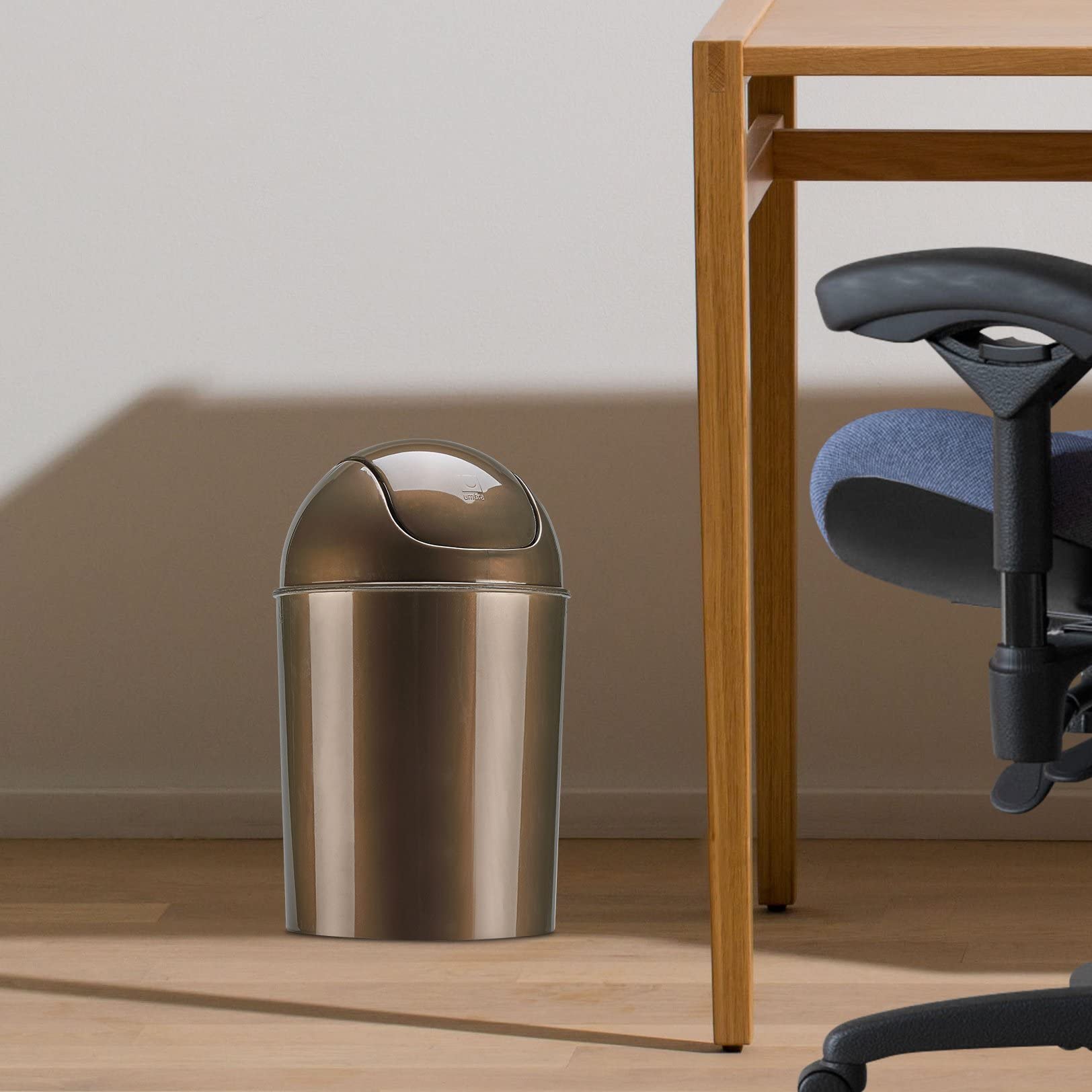 Umbra Mini Waste Can 1-1/2 Gallon With Swing Lid, Bronze, Grey/Steel