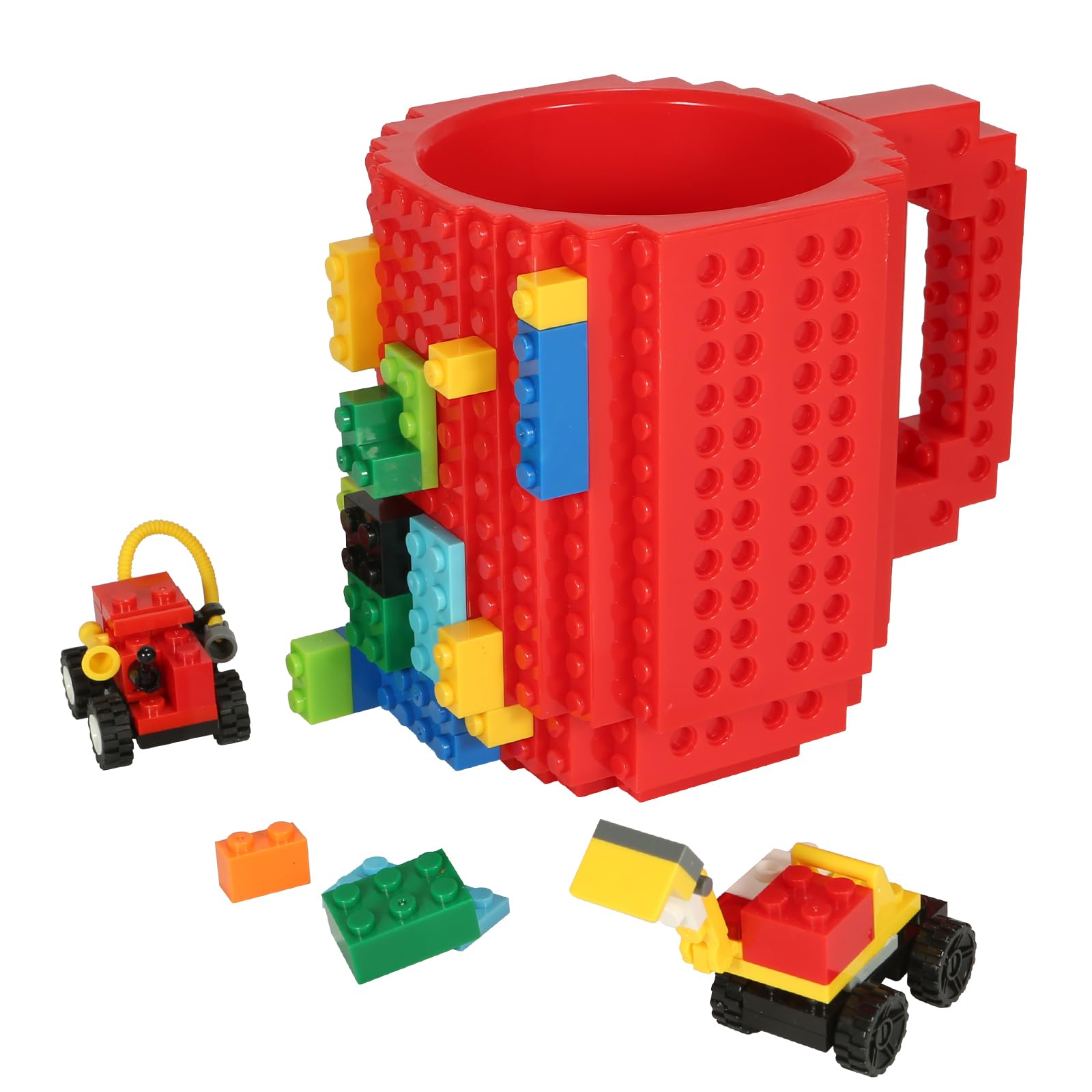 Lumsburry Build-on Brick Coffee Mug, Funny DIY Novelty Cup with Building Blocks Creative for Kids Men Women Xmas Birthday (Red)