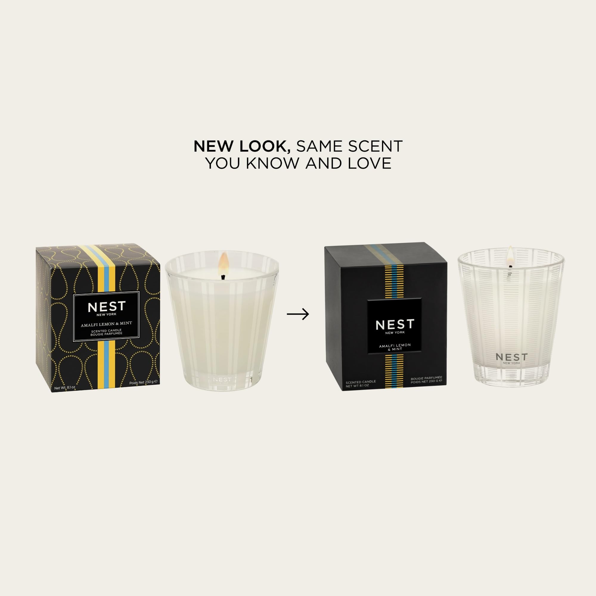 NEST New York Scented Candle, Amalfi Lemon & Mint, 8.1 oz, White, Up to 60-Hour Burn Time, Reusable Glass Vessel, Model NEST01